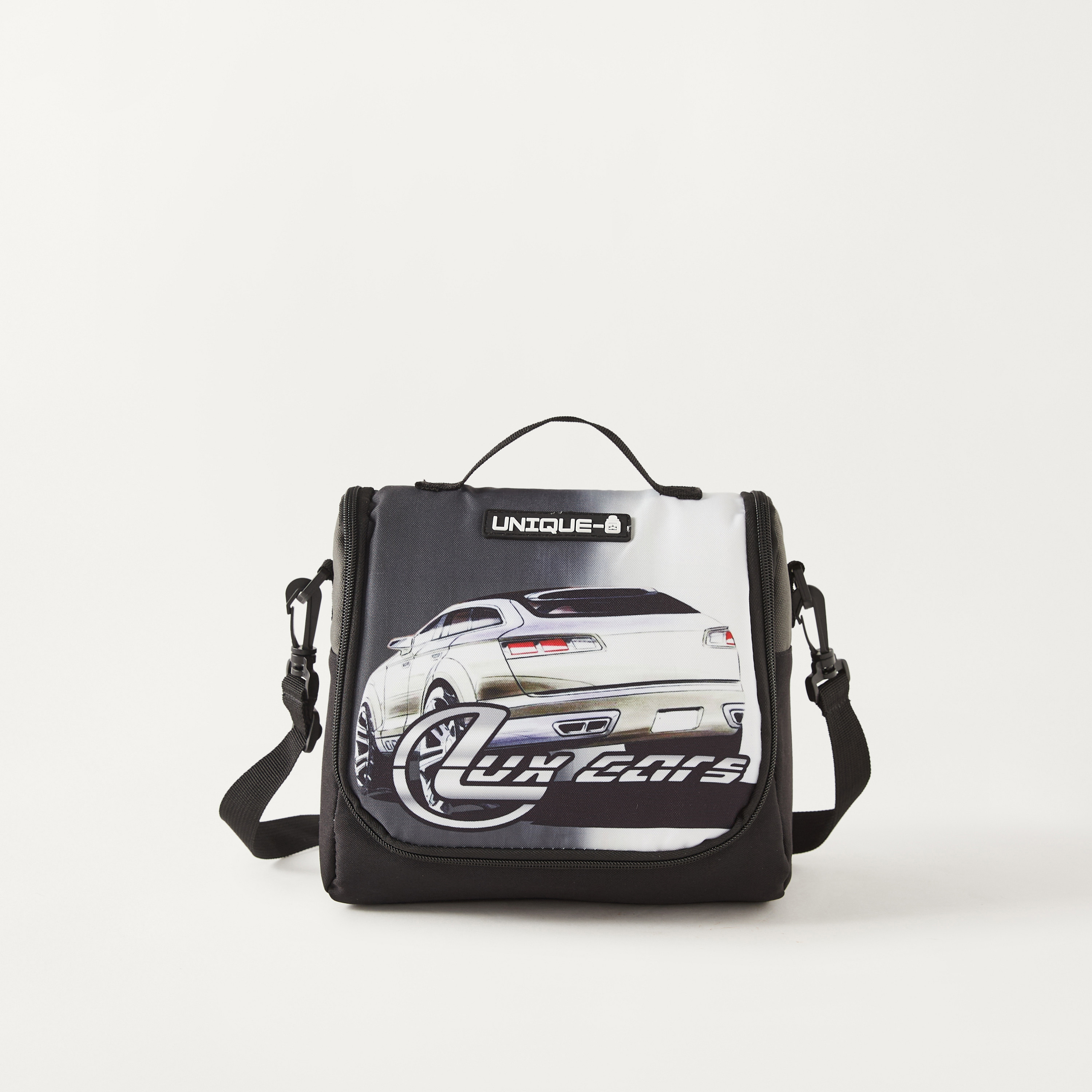 UNIQUE-1 Car Print Lunch Bag with Adjustable Strap and Zip Closure-school-lunchessentials-lunchbags-image-1