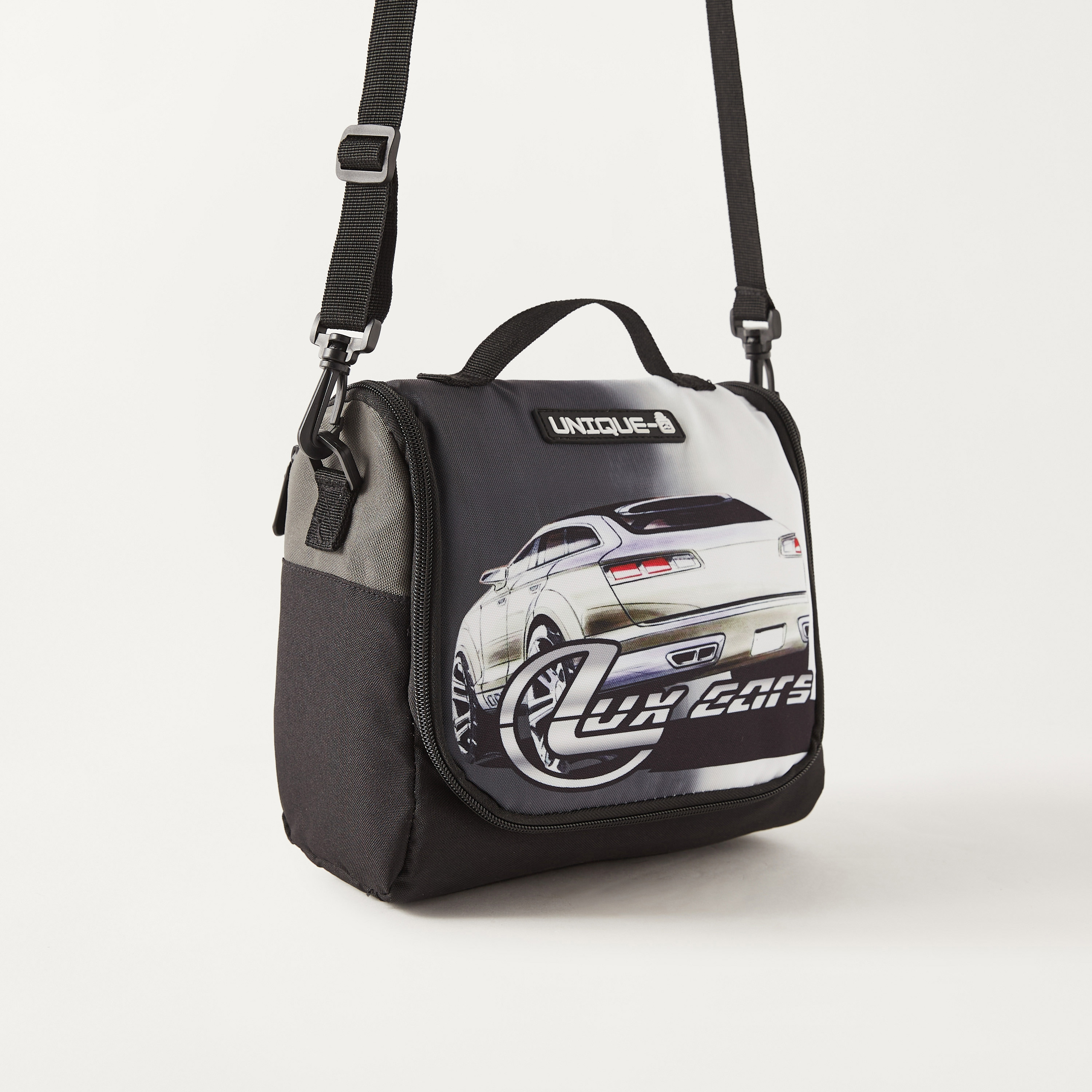 UNIQUE-1 Car Print Lunch Bag with Adjustable Strap and Zip Closure-school-lunchessentials-lunchbags-image-2