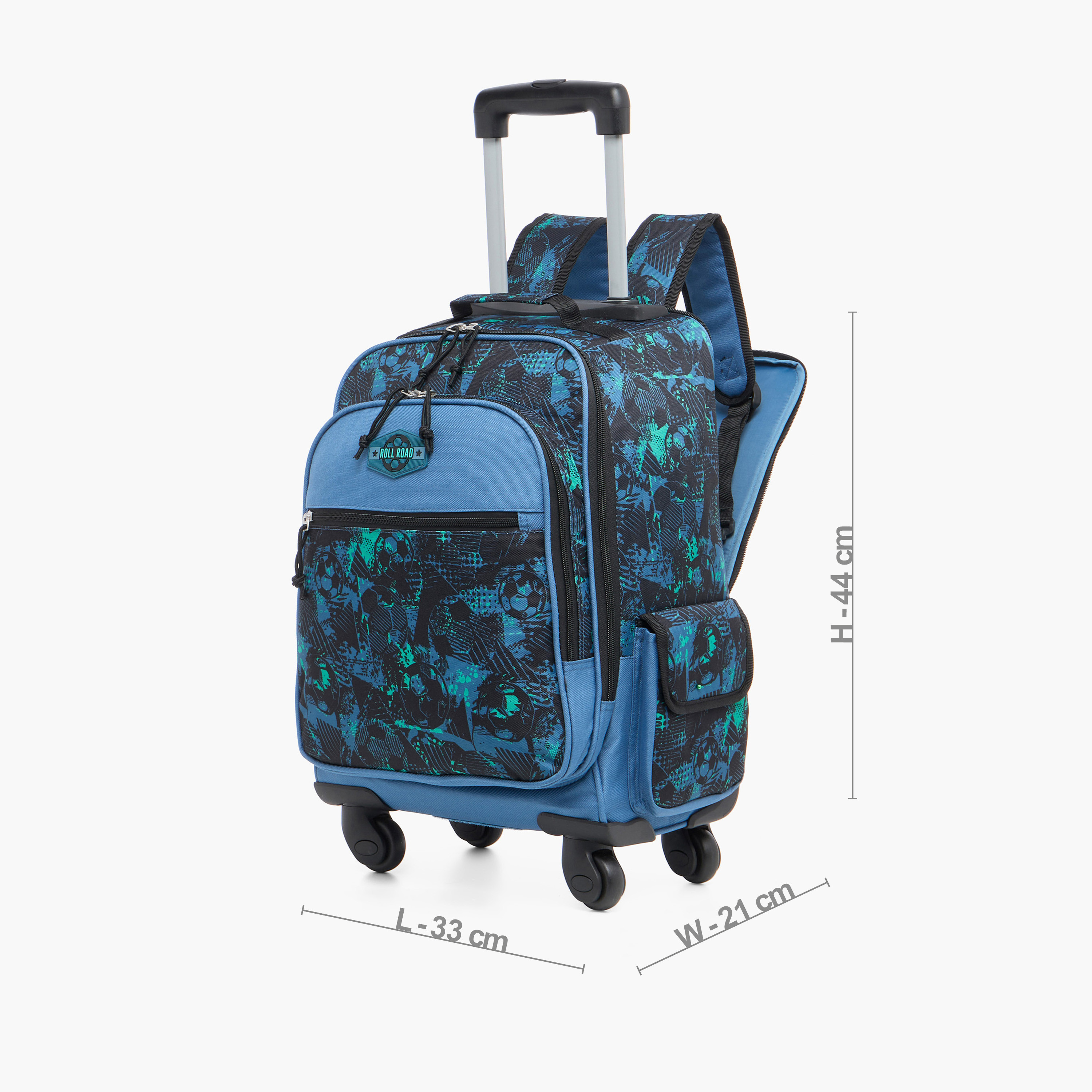 Roll Road All-Over Football Print Softcase Trolley Bag with Retractable Handle-school-bagsandbackpacks-trolleybags-image-2