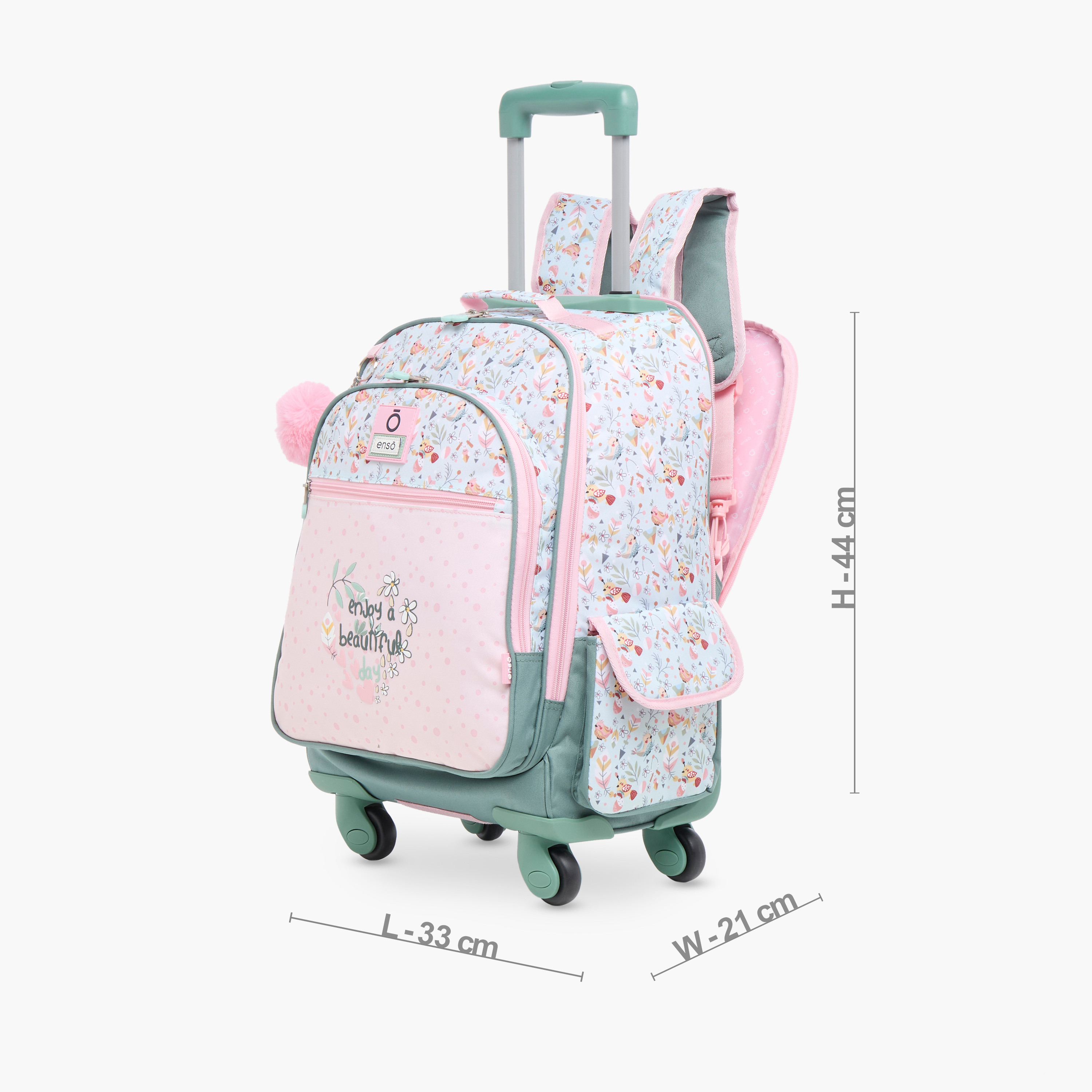 Enso 17-inch Floral Print Trolley Backpack with Retractable Handle - 33x44x21 cms-cpkids-backtoschool-schoolbagsandbackpacks-trolleybags-image-2