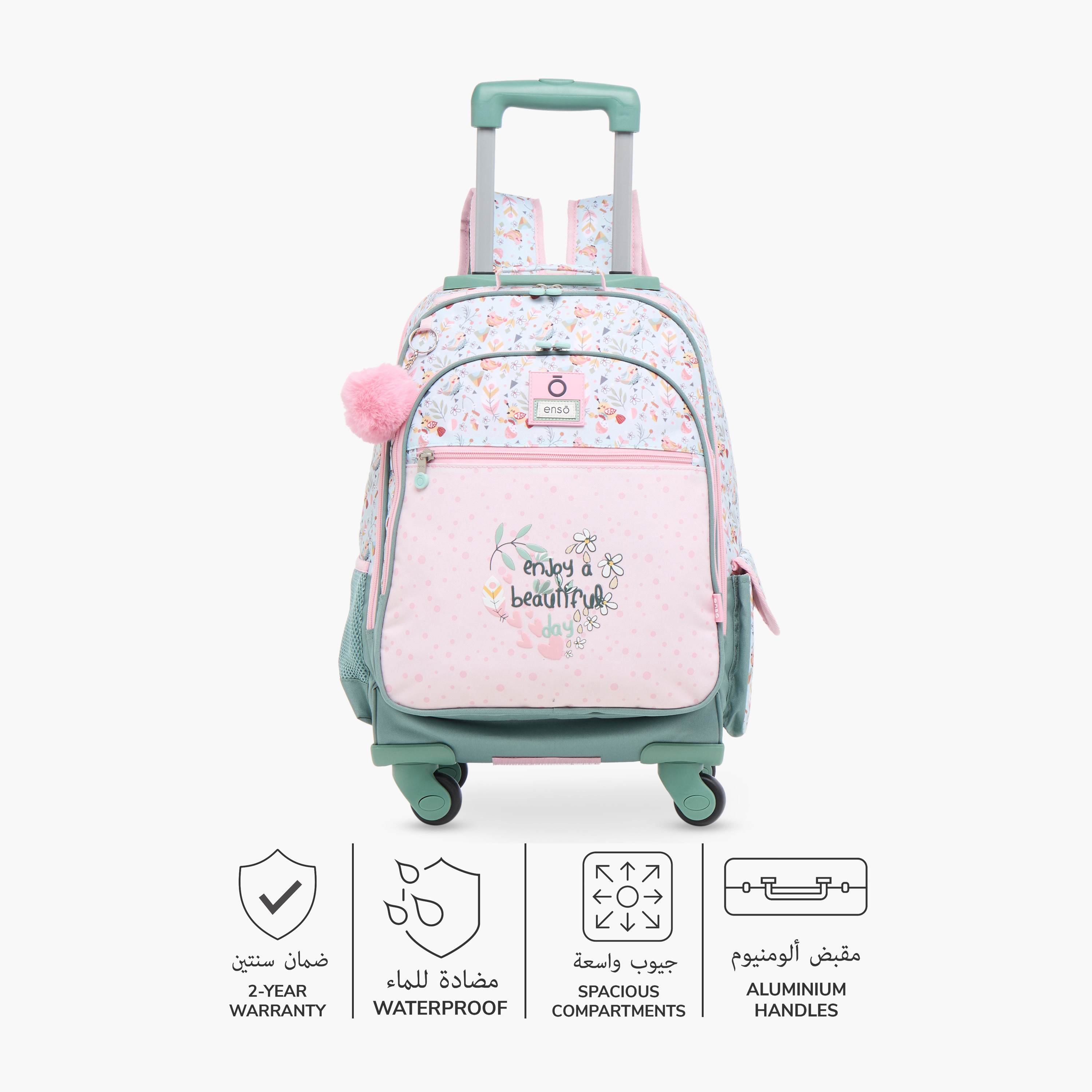 Enso 17-inch Floral Print Trolley Backpack with Retractable Handle - 33x44x21 cms-cpkids-backtoschool-schoolbagsandbackpacks-trolleybags-image-4