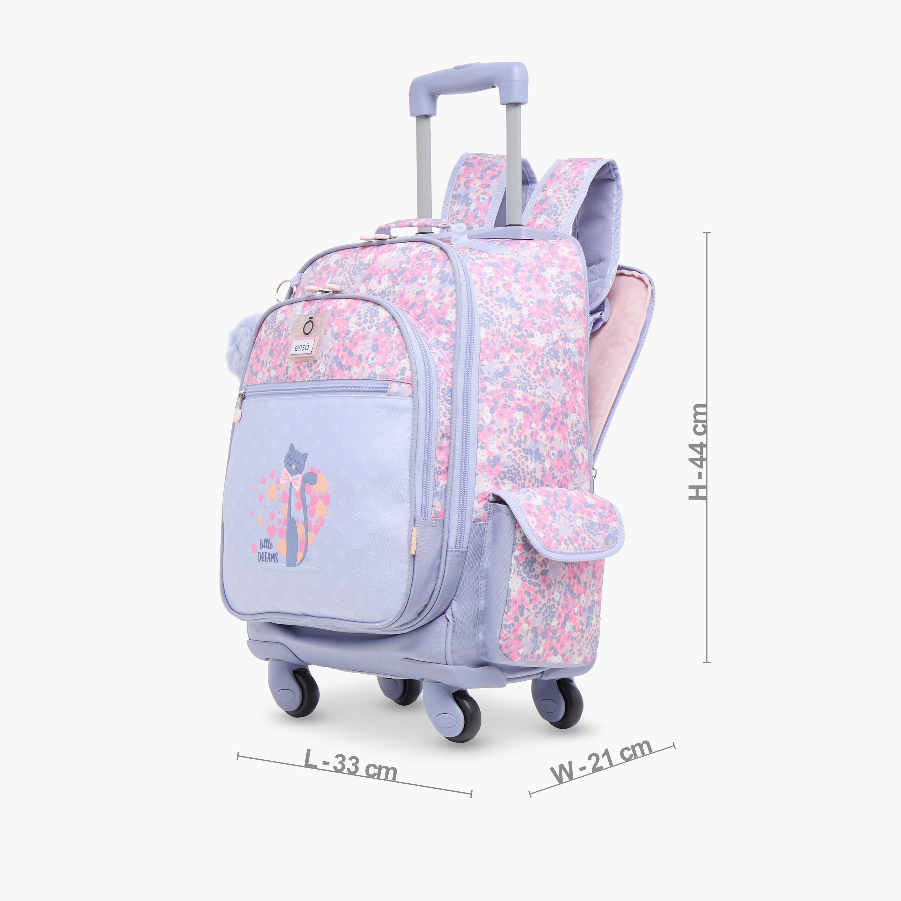 شنطة ظهر ترولي 17 بوصة بمقبض قابل للسحب وطبعات أزهار من إنسو - 33x44x21 سم-school-bagsandbackpacks-trolleybags-image-2