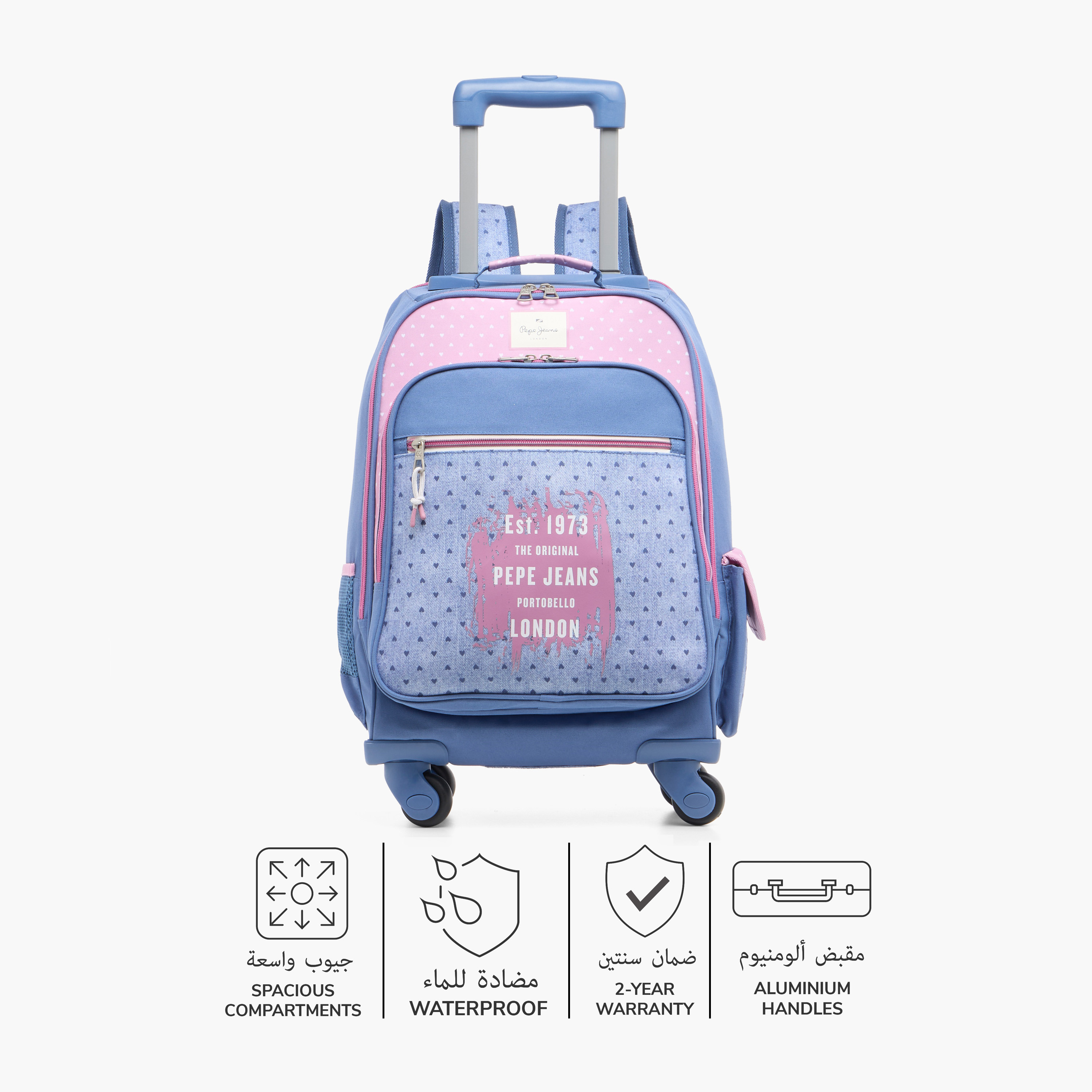 Pepe Jeans Heart Print Softcase Trolley Bag with Retractable Handle-school-bagsandbackpacks-trolleybags-image-4
