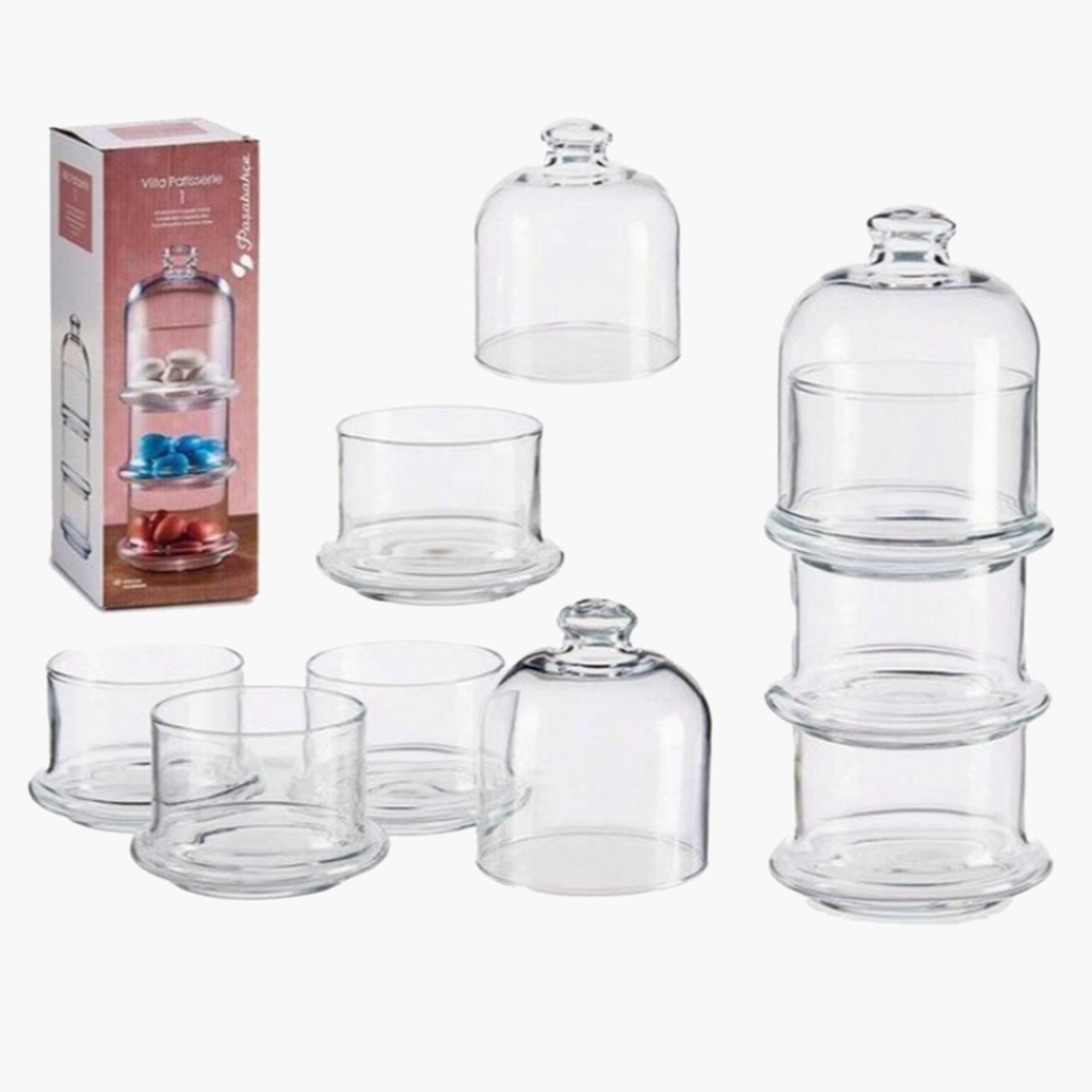 Pasabahce 3-Tier Glass Cake Stand with Dome -  26 cms-household-dining-serveware-cakestands-image-1