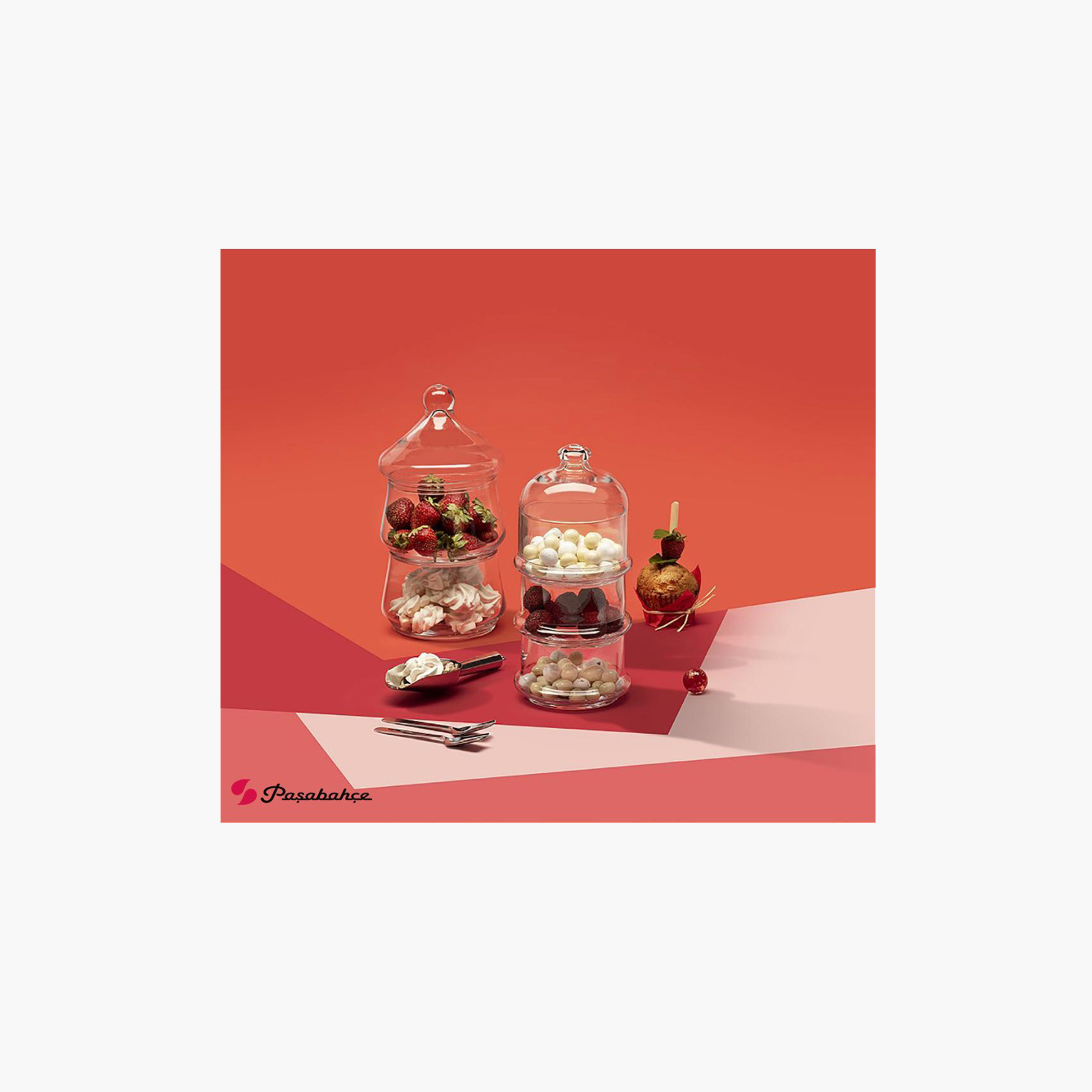Pasabahce 3-Tier Glass Cake Stand with Dome -  26 cms-household-dining-serveware-cakestands-image-3