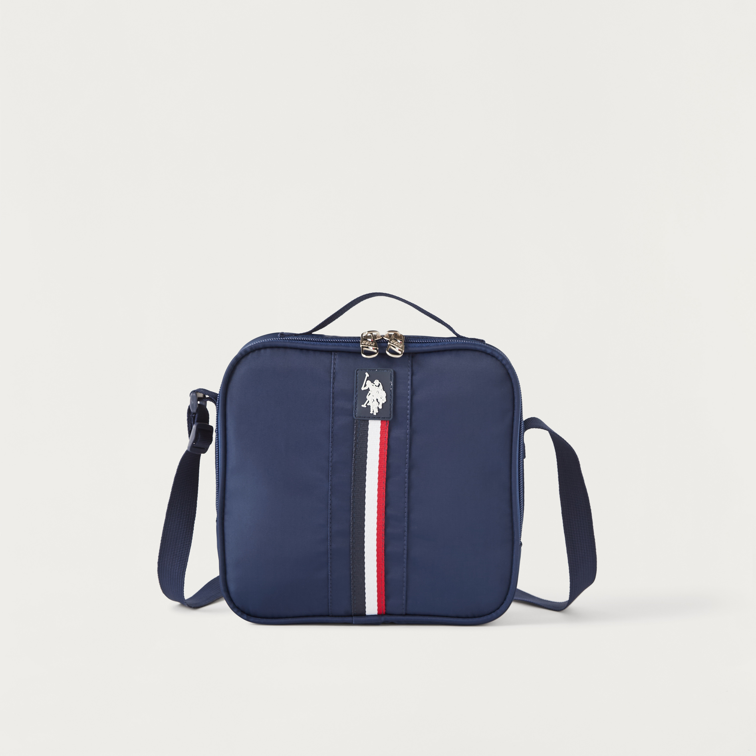 US POLO ASSN. Solid Lunch Bag with Adjustable Strap and Zip Closure-school-lunchessentials-lunchbags-image-1