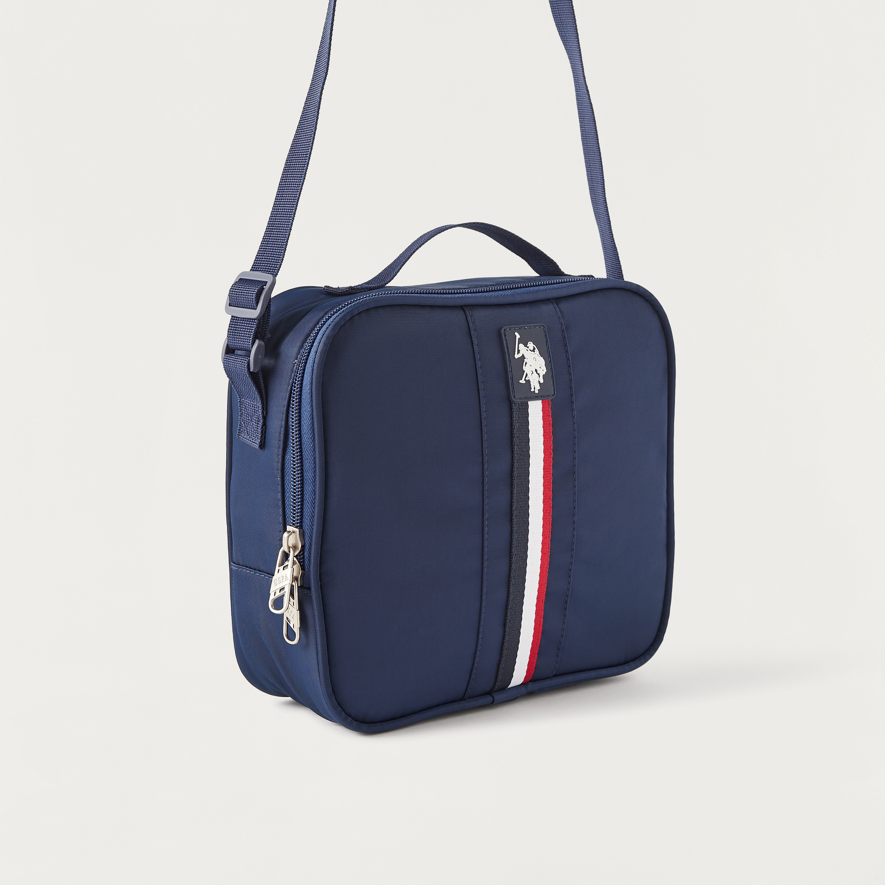 US POLO ASSN. Solid Lunch Bag with Adjustable Strap and Zip Closure-school-lunchessentials-lunchbags-image-2