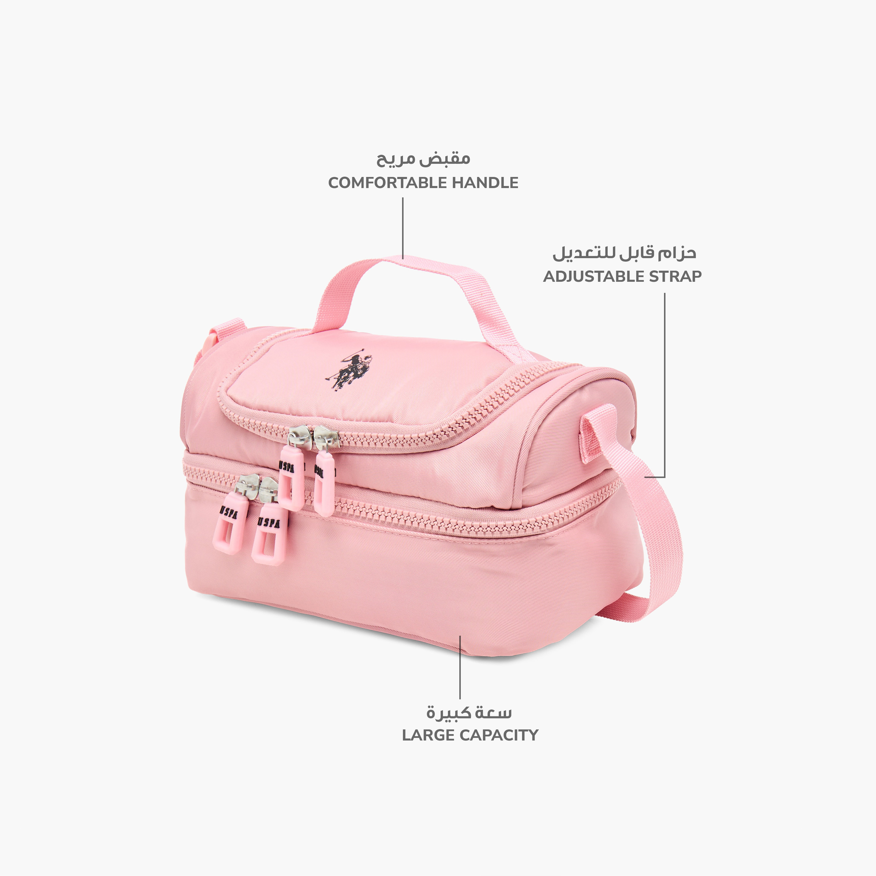 US POLO ASSN. Solid Lunch Bag with Adjustable Strap and Zip Closure-school-lunchessentials-lunchbags-image-4