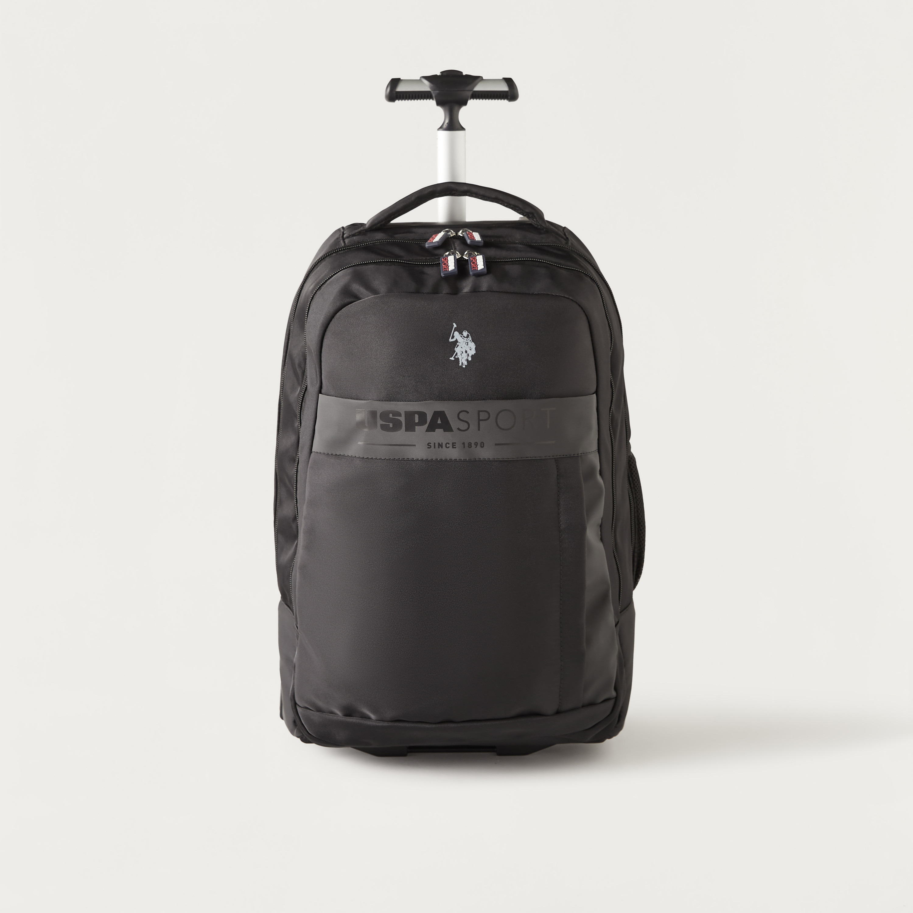 شنطة ترولي ليّنة بعجلات وطبعات شعار ومقبض قابل للسحب من يو إس بولو أسن.-cpkids-backtoschool-schoolbagsandbackpacks-trolleybags-image-1