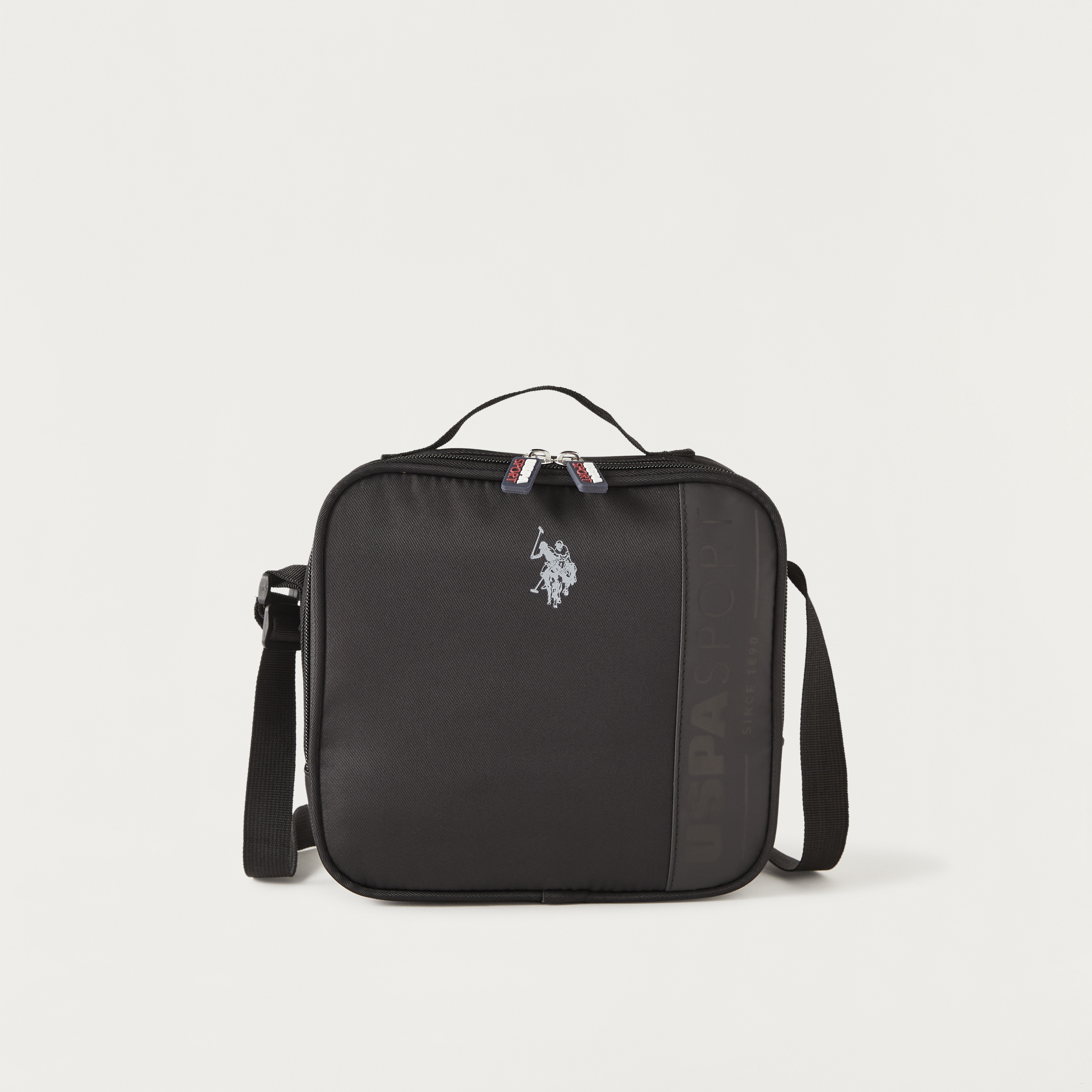 US POLO ASSN. Logo Print Lunch Bag with Adjustable Strap and Zip Closure-school-lunchessentials-lunchbags-image-1