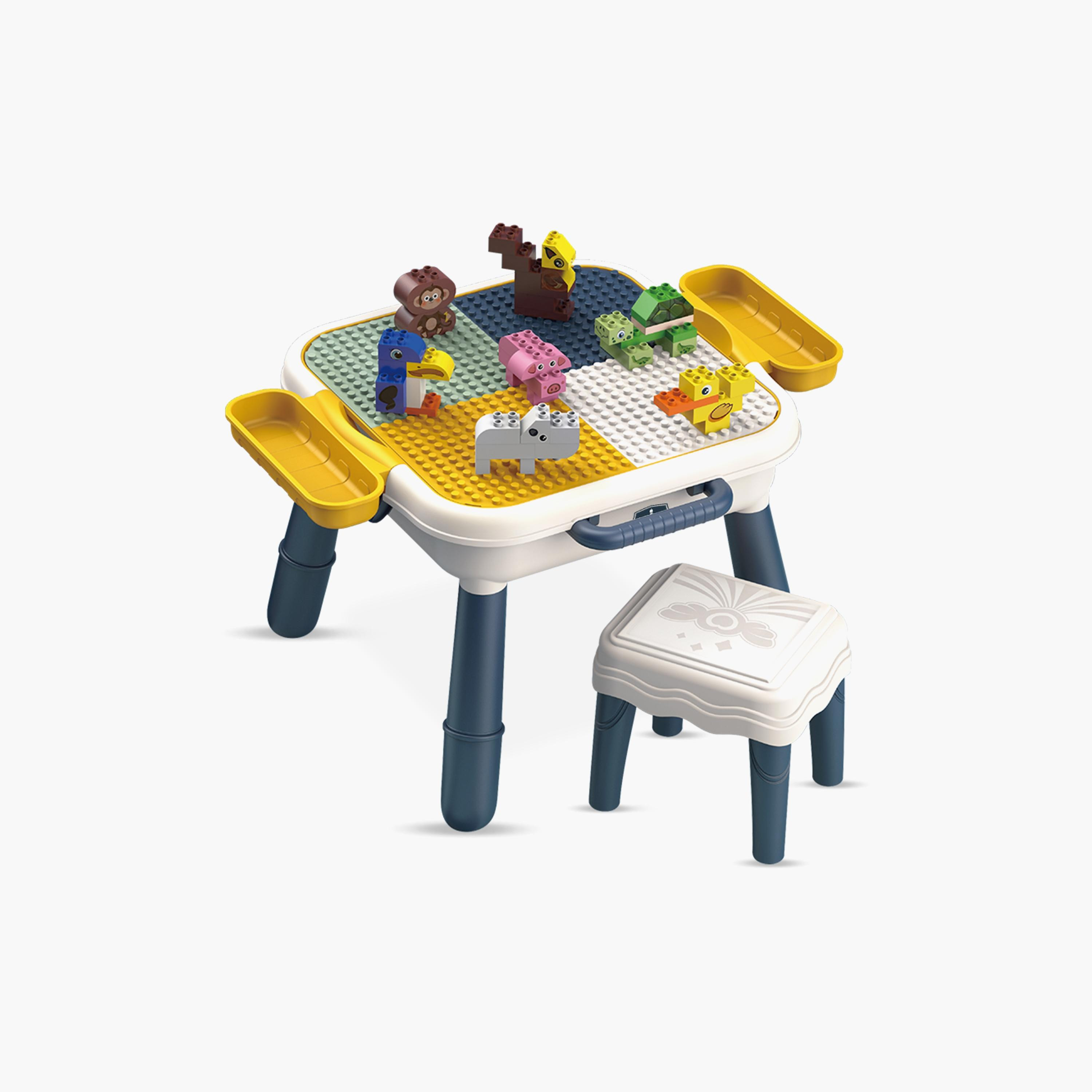 Little Story 4 In 1 Block Activity Table with Stool and Blocks, Blue-toys-buildingblocks-blocks-image-1