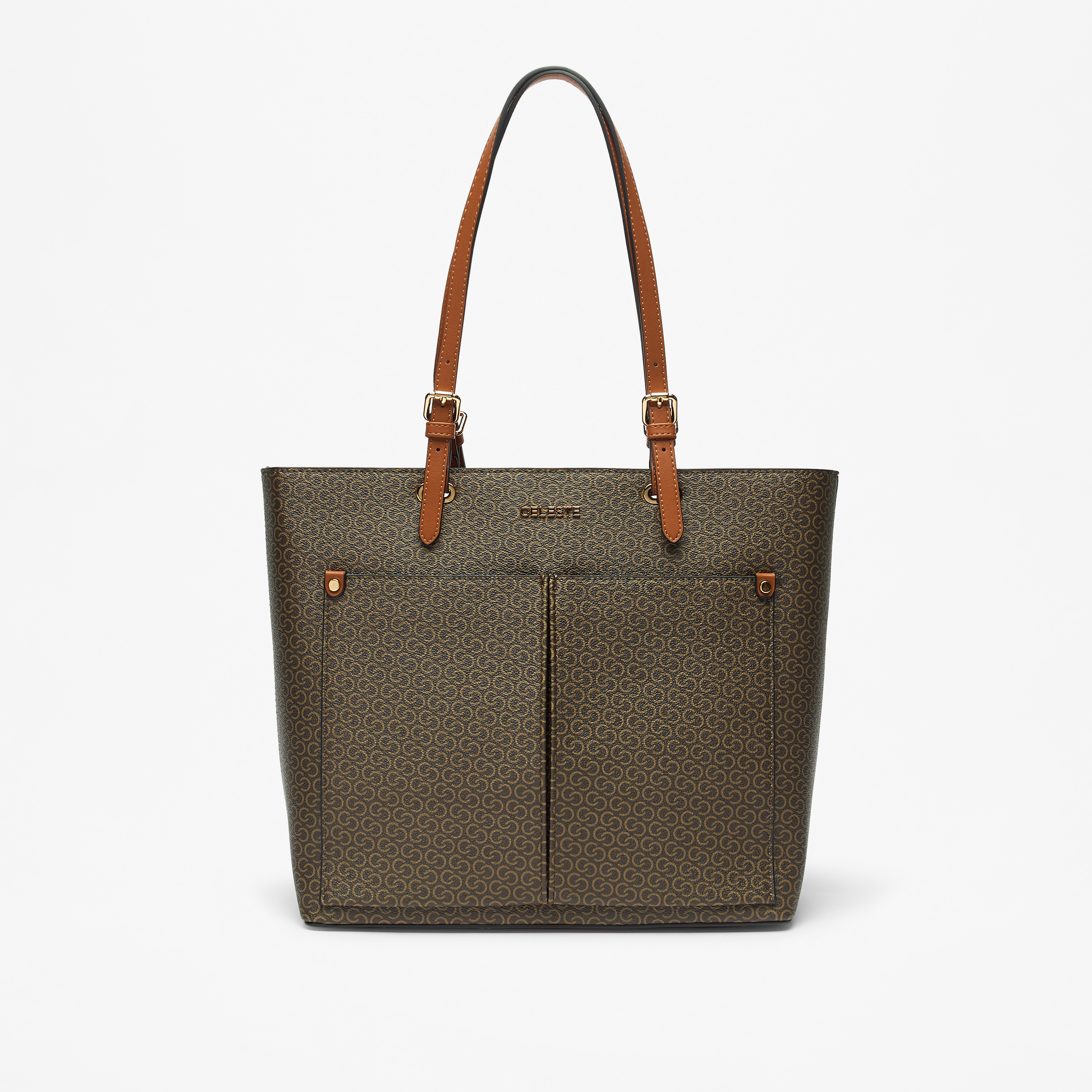Celeste Monogram Print Tote Bag with Zip Closure and Double Straps-women-bagsandwallets-handbags-image-1