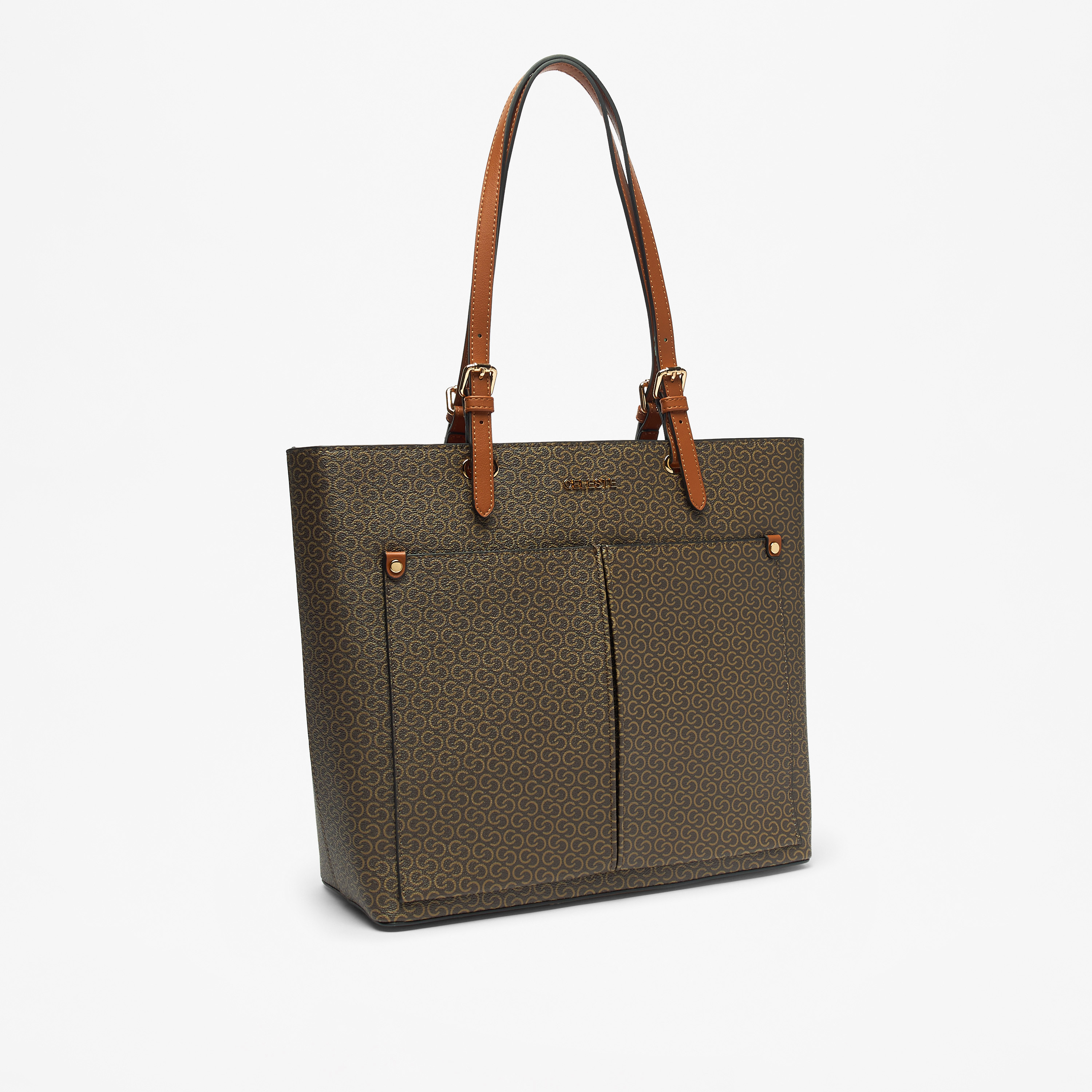 Celeste Monogram Print Tote Bag with Zip Closure and Double Straps-women-bagsandwallets-handbags-image-2
