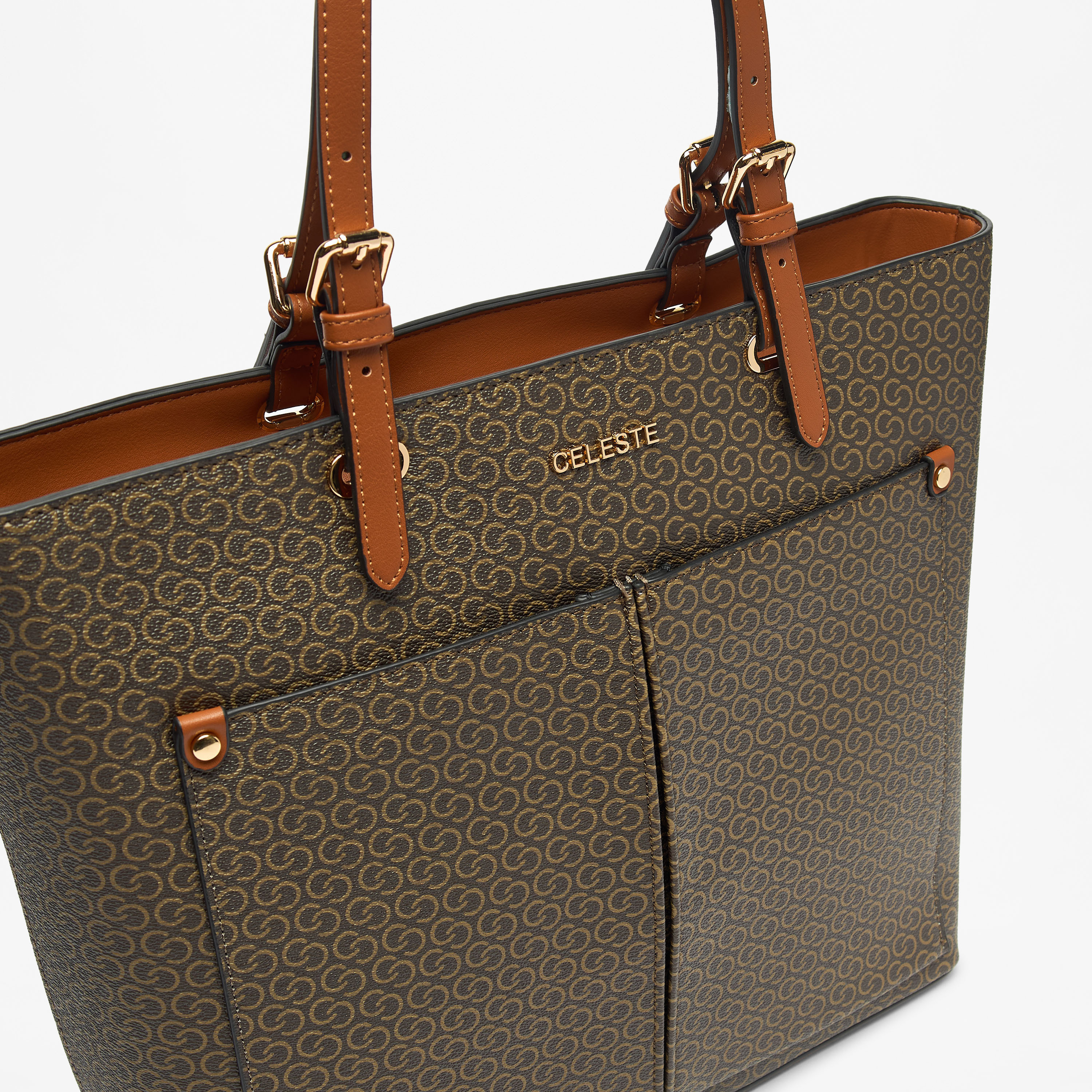 Celeste Monogram Print Tote Bag with Zip Closure and Double Straps-women-bagsandwallets-handbags-image-3