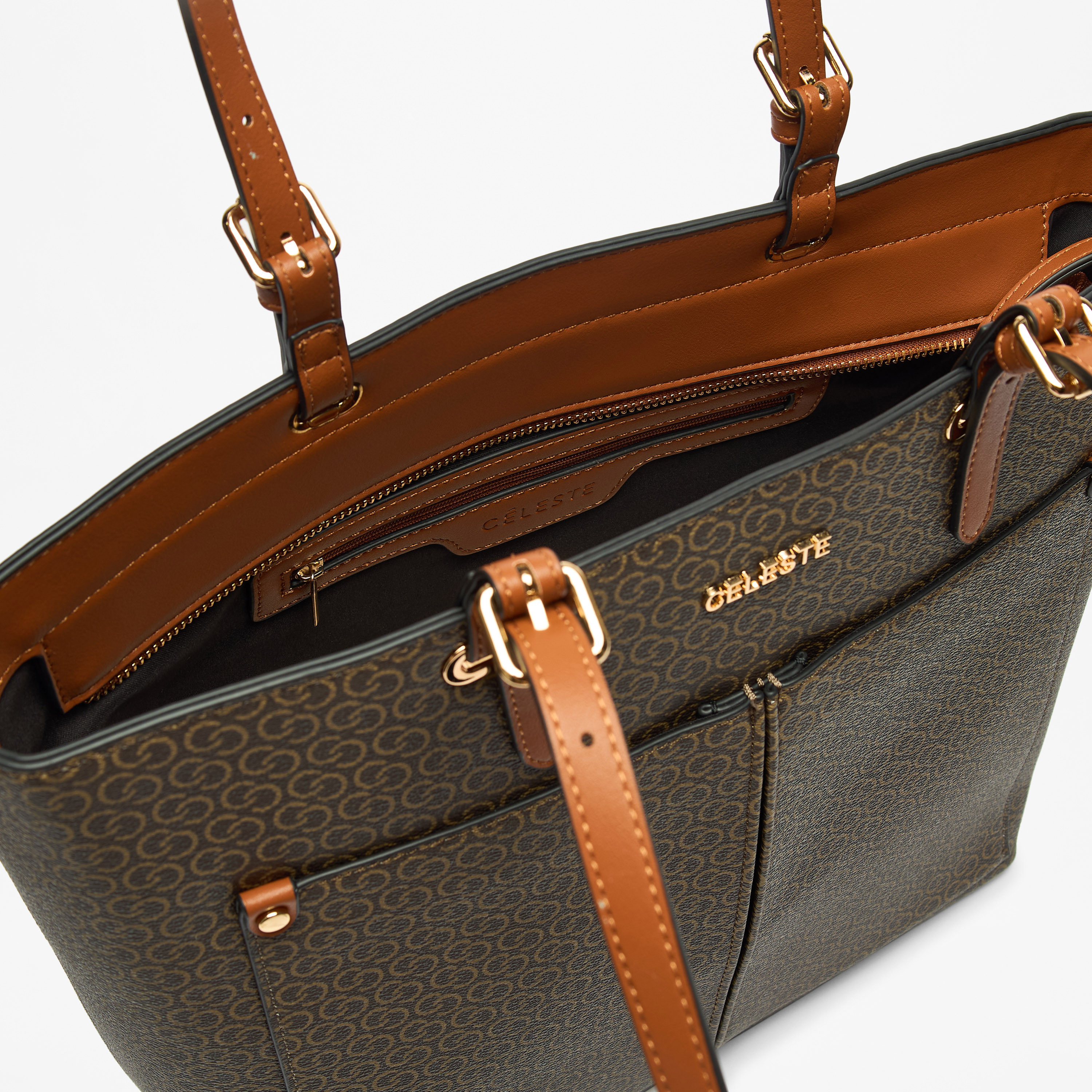 Celeste Monogram Print Tote Bag with Zip Closure and Double Straps-women-bagsandwallets-handbags-image-5