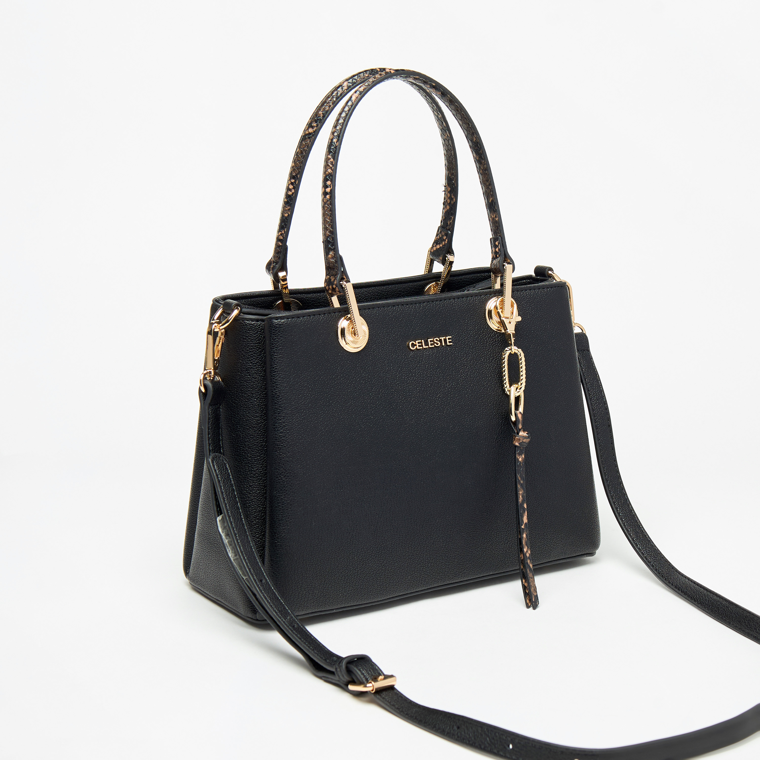 Celeste Solid Tote Bag with Detachable Strap and Zip Closure-women-bagsandwallets-handbags-image-2
