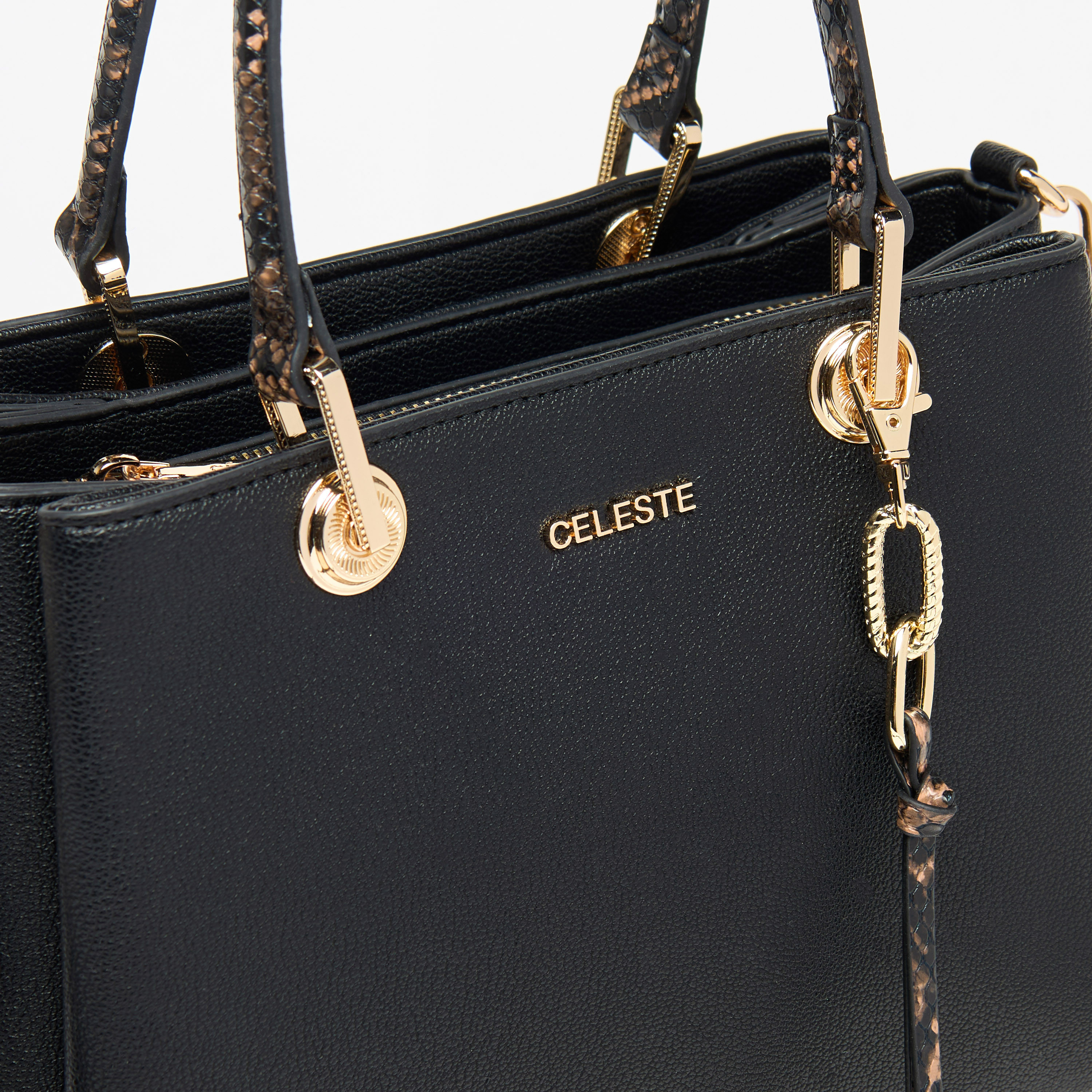 Celeste Solid Tote Bag with Detachable Strap and Zip Closure-women-bagsandwallets-handbags-image-3