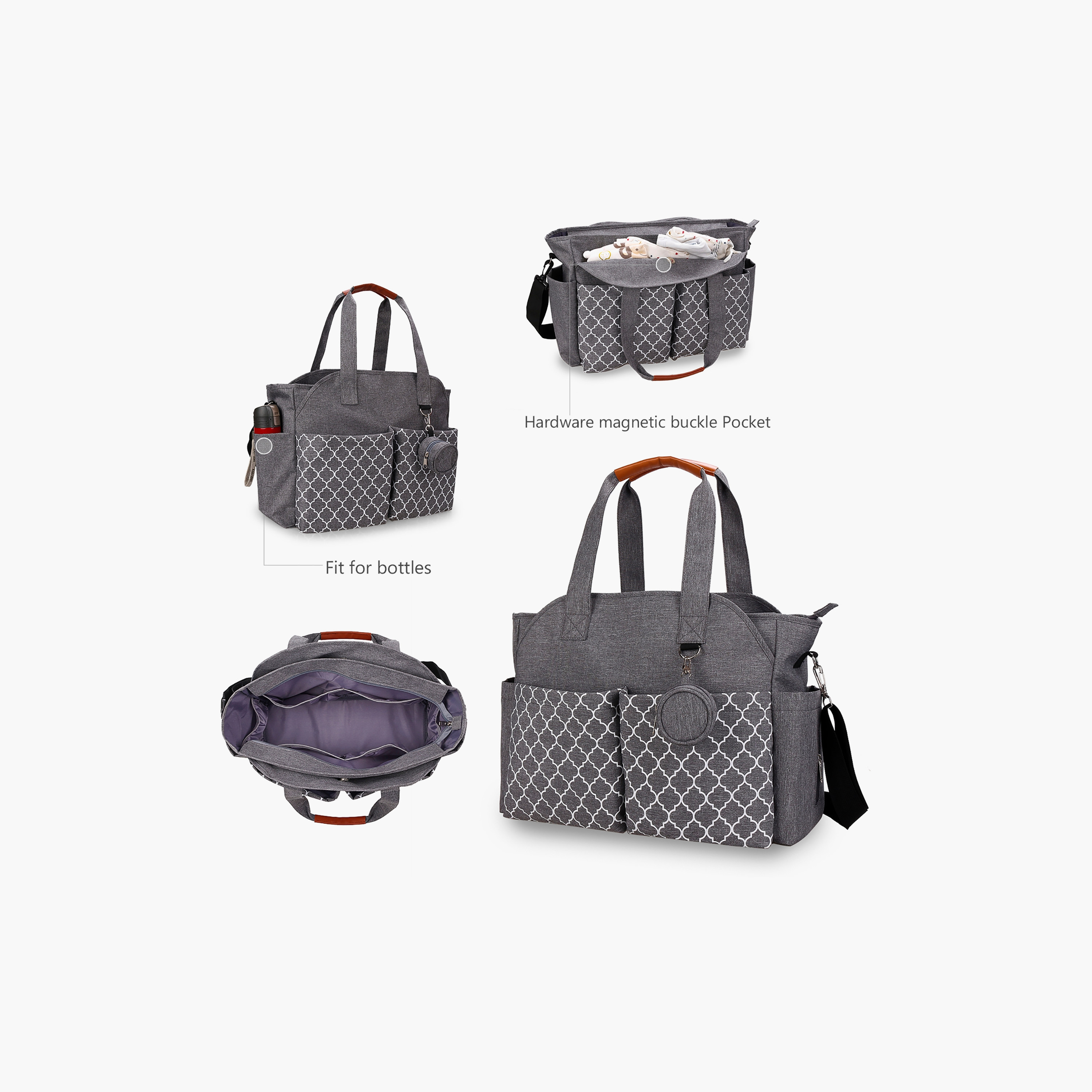 Little Story Signature Diaper Bag, Grey-baby-diapering-diaperbags-image-2