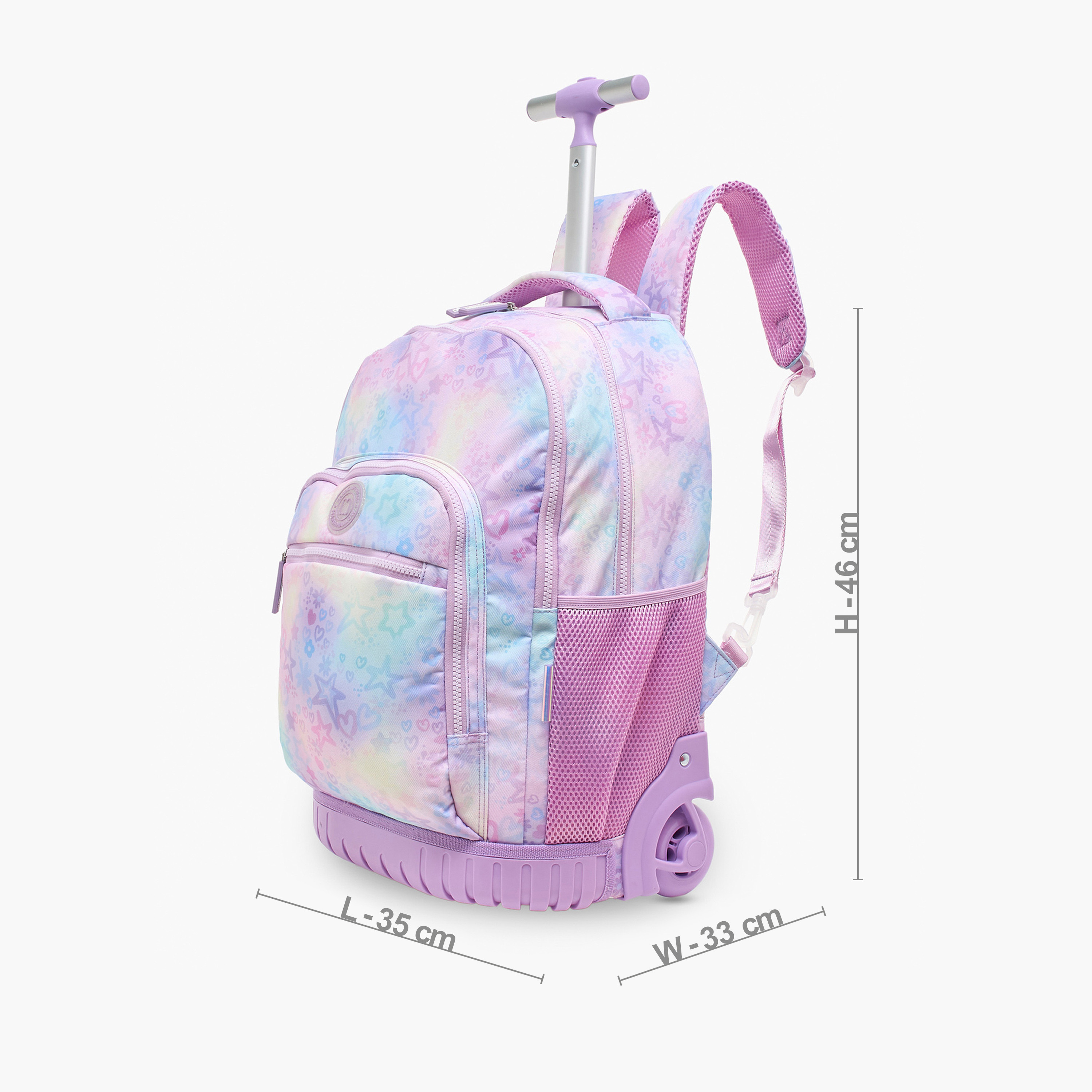 MARSHMALLOW Tie-Dye Trolley Backpack with Wheels and Retractable Handle - 33X20X46 cm-school-bagsandbackpacks-trolleybags-image-2