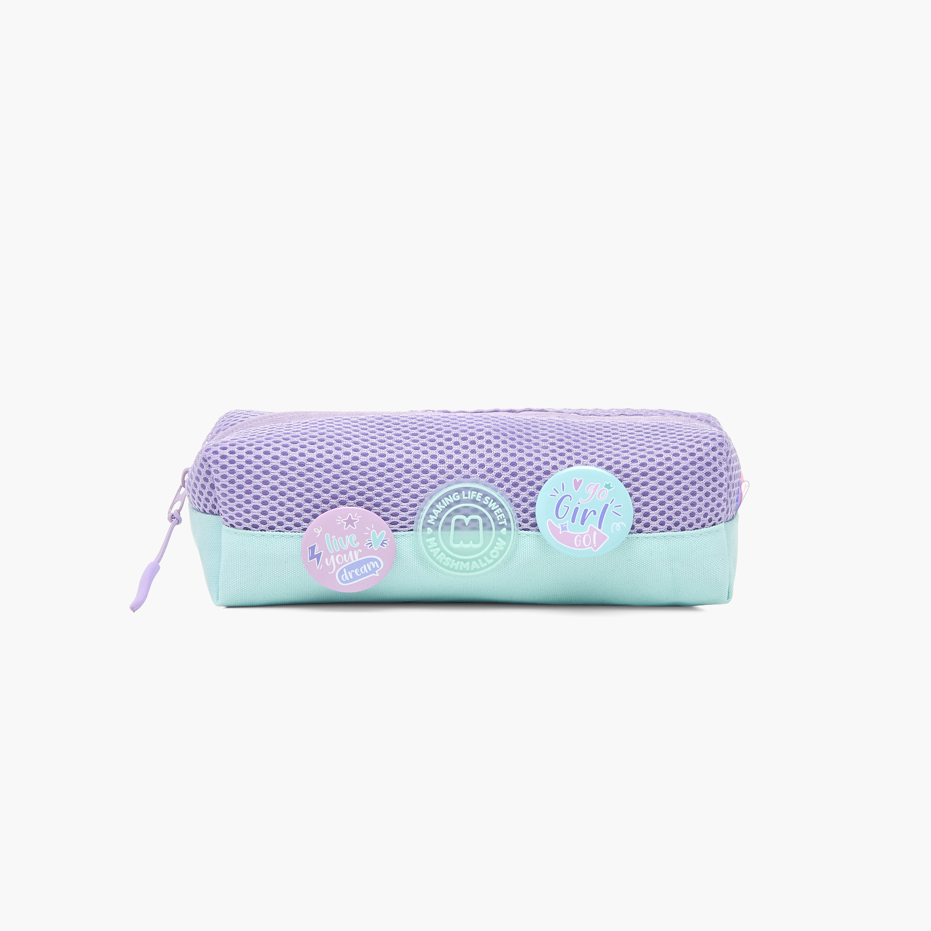 MARSHMALLOW Badge Detail Pencil Pouch with Zip Closure-school-stationery-pencilcases-image-1