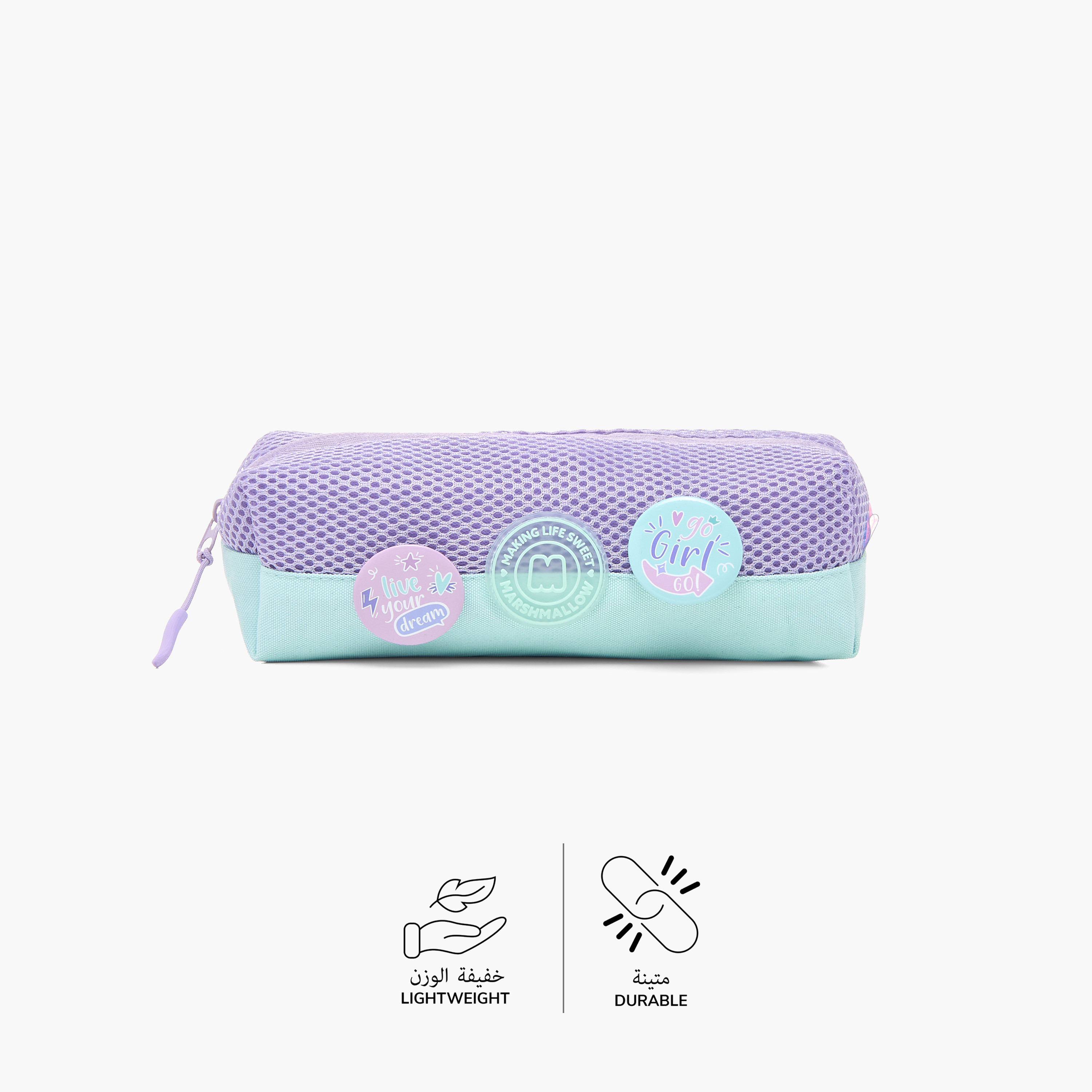 MARSHMALLOW Badge Detail Pencil Pouch with Zip Closure-school-stationery-pencilcases-image-4