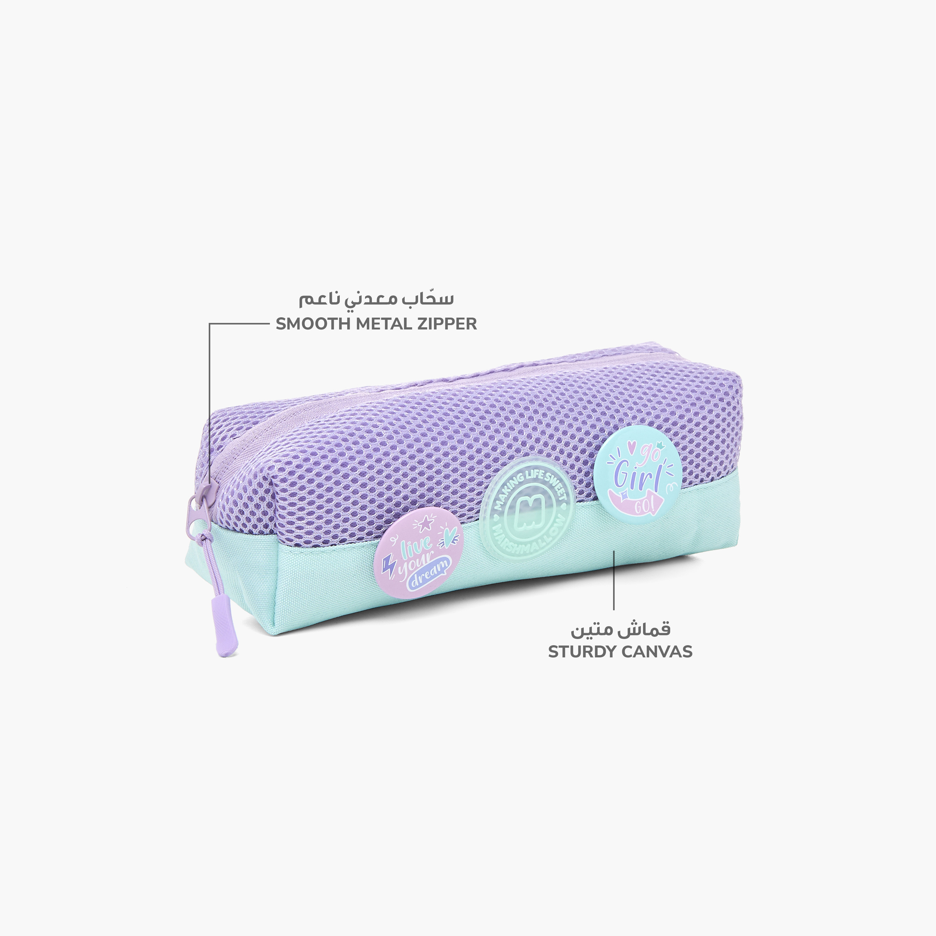 MARSHMALLOW Badge Detail Pencil Pouch with Zip Closure-school-stationery-pencilcases-image-6