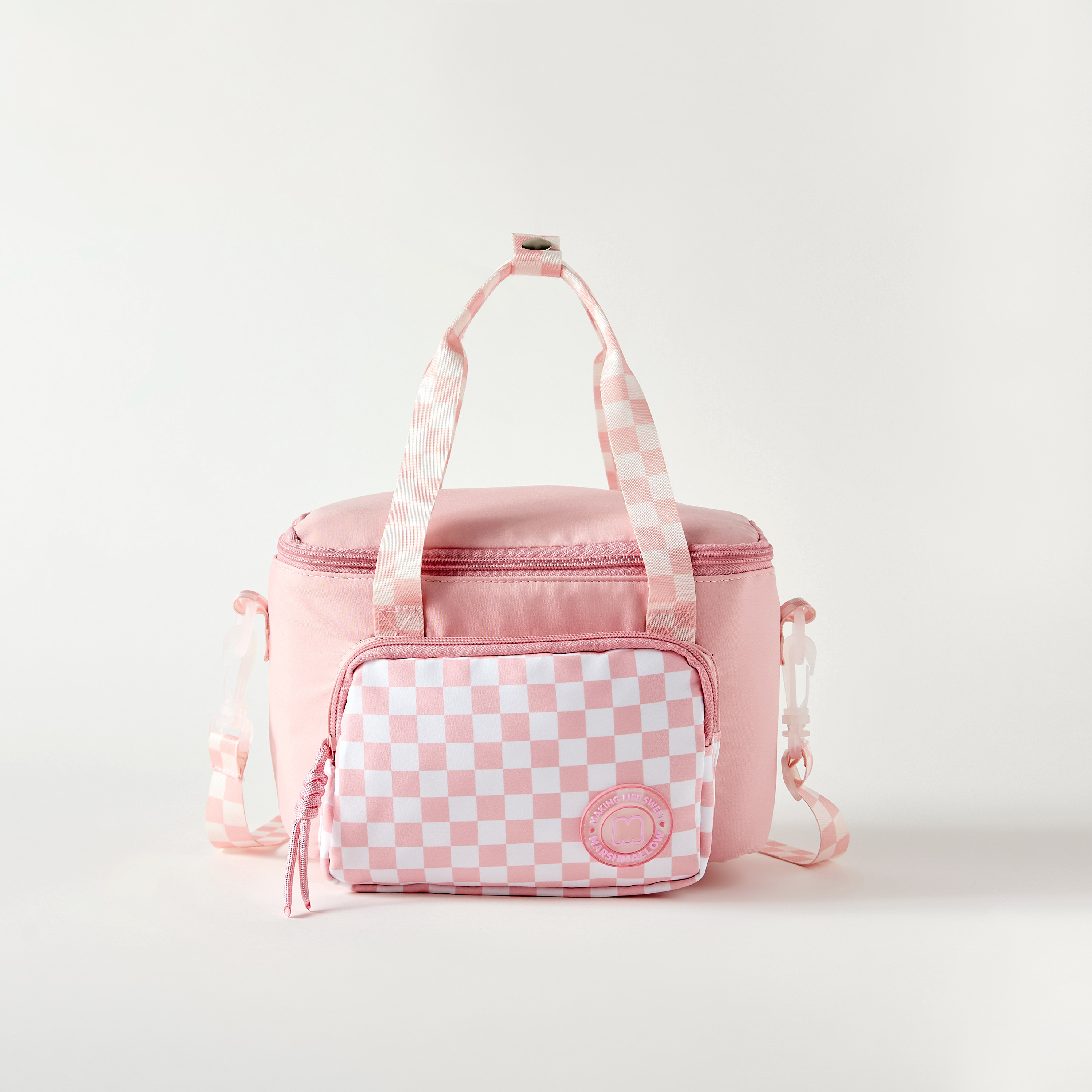 MARSHMALLOW Checked Lunch Bag with Adjustable Strap and Zip Closure-school-lunchessentials-lunchbags-image-1