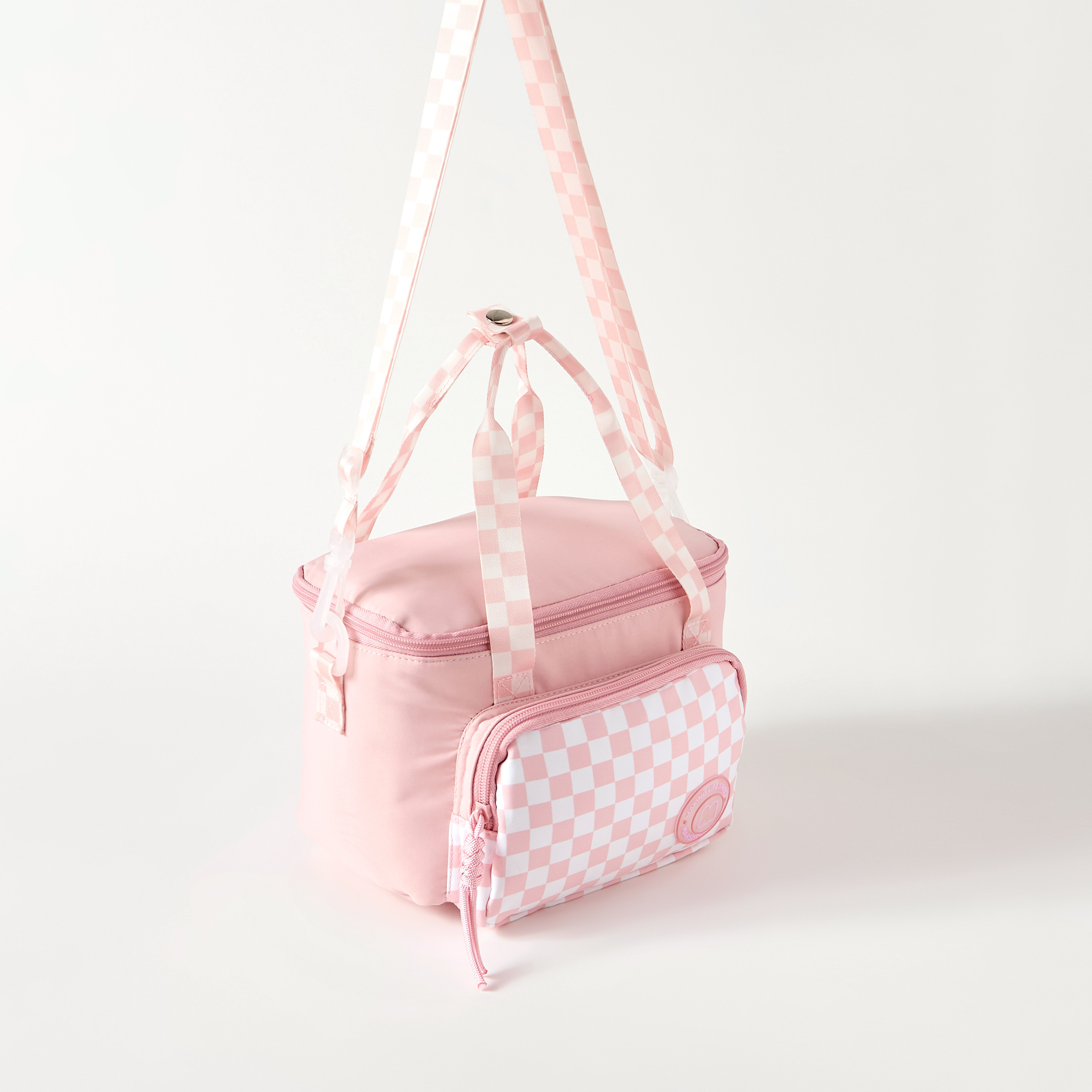 MARSHMALLOW Checked Lunch Bag with Adjustable Strap and Zip Closure-school-lunchessentials-lunchbags-image-2
