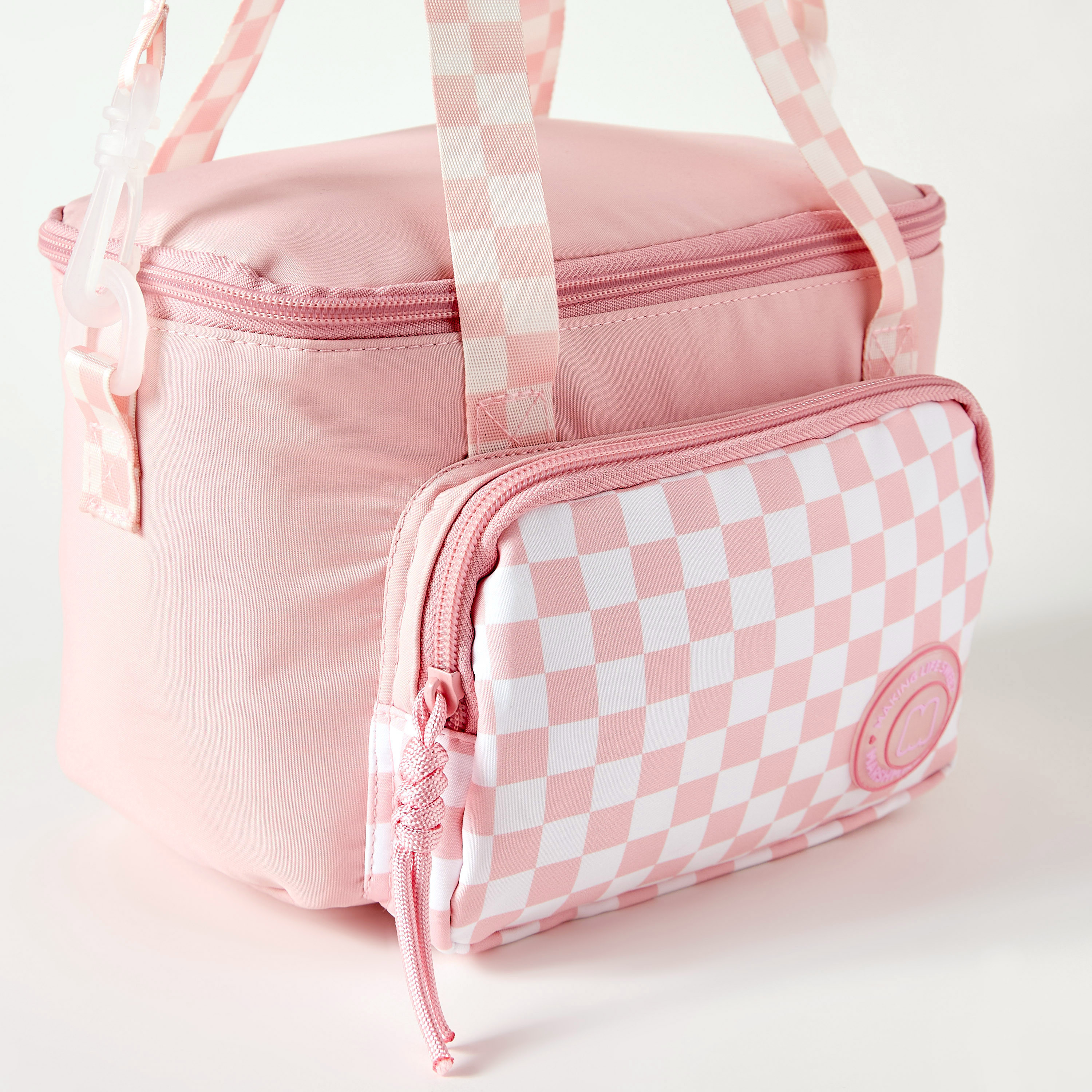 MARSHMALLOW Checked Lunch Bag with Adjustable Strap and Zip Closure-school-lunchessentials-lunchbags-image-3