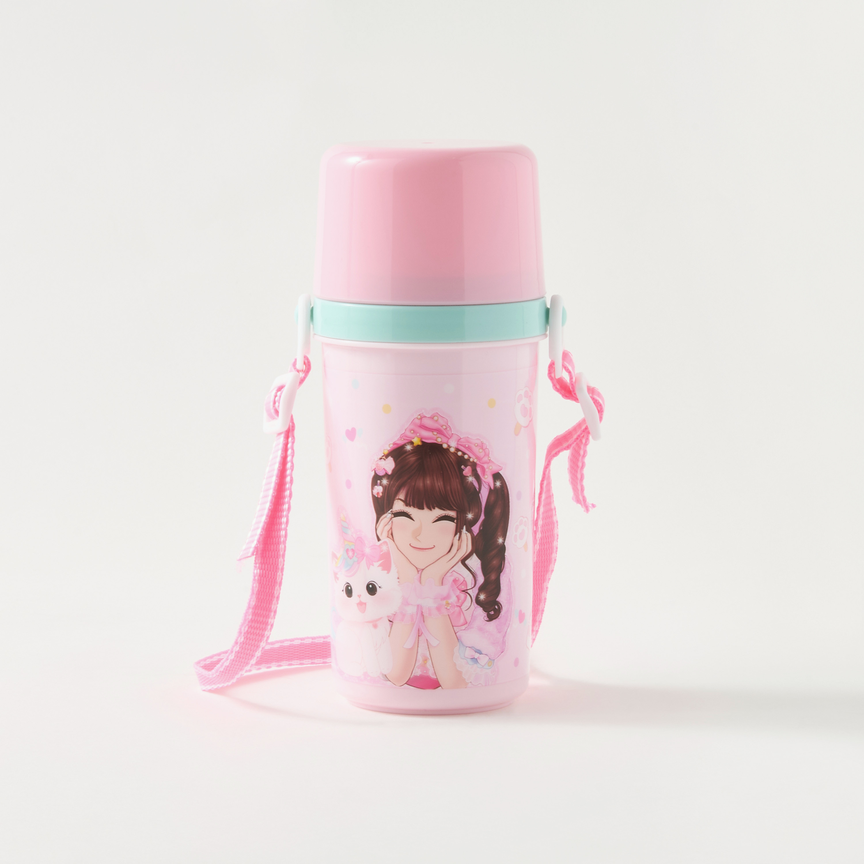 Minmie Mermaid Print Water Bottle with Detachable Strap - 450 ml-school-waterbottles-image-1