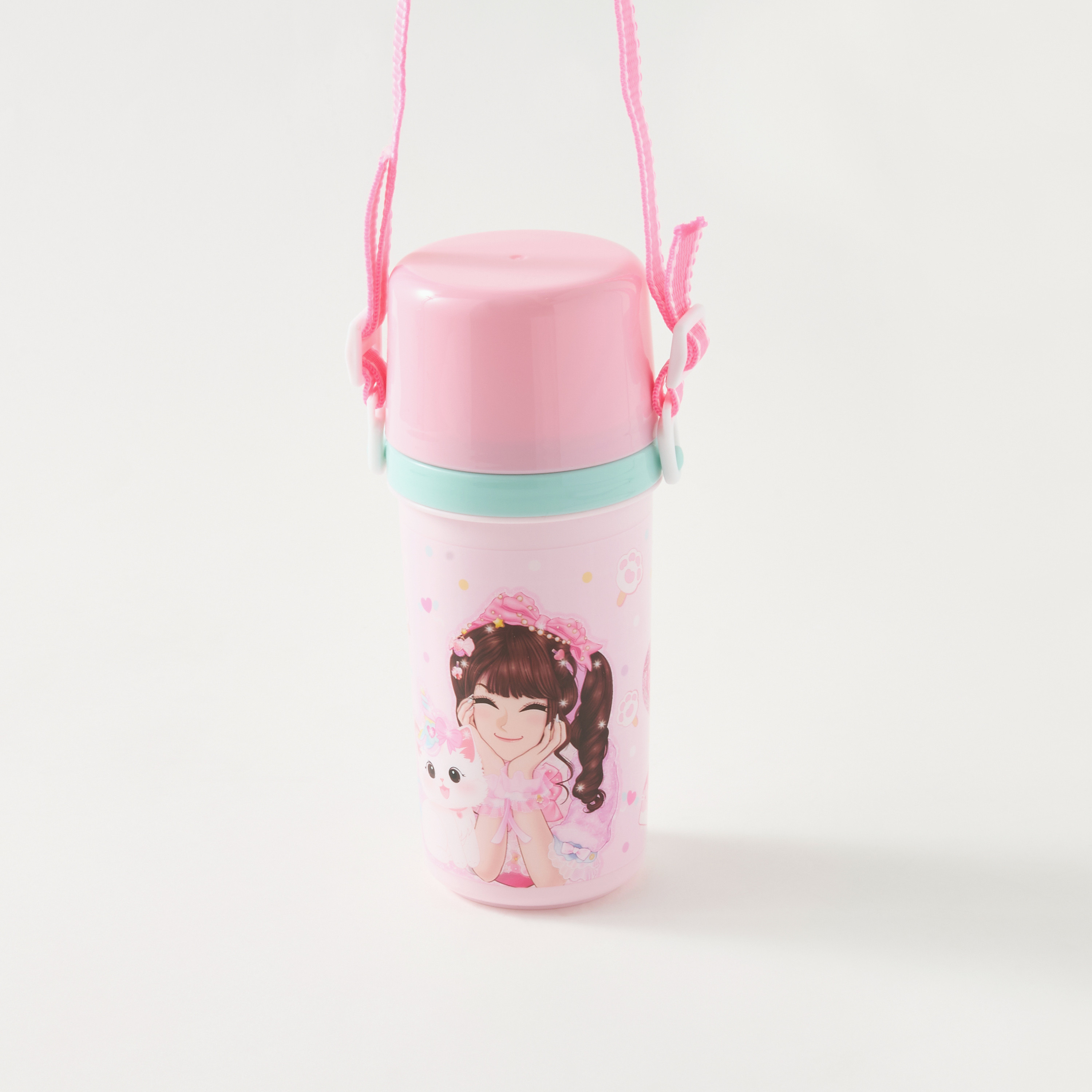 Minmie Mermaid Print Water Bottle with Detachable Strap - 450 ml-school-waterbottles-image-2