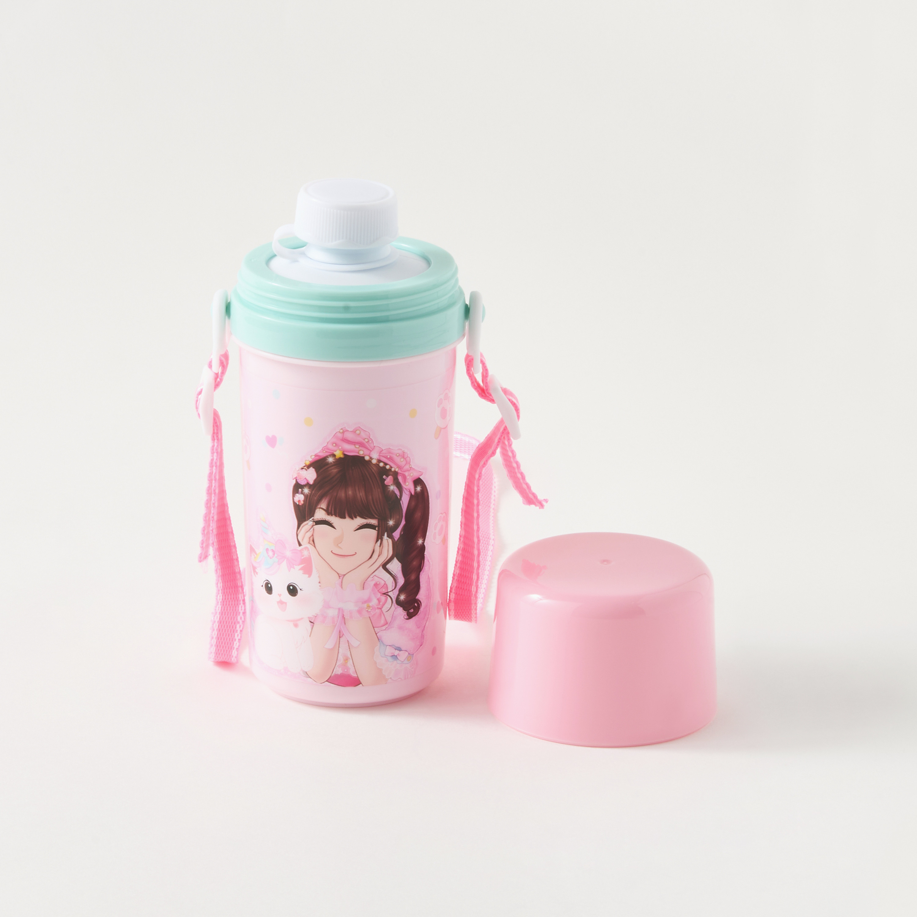 Minmie Mermaid Print Water Bottle with Detachable Strap - 450 ml-school-waterbottles-image-3