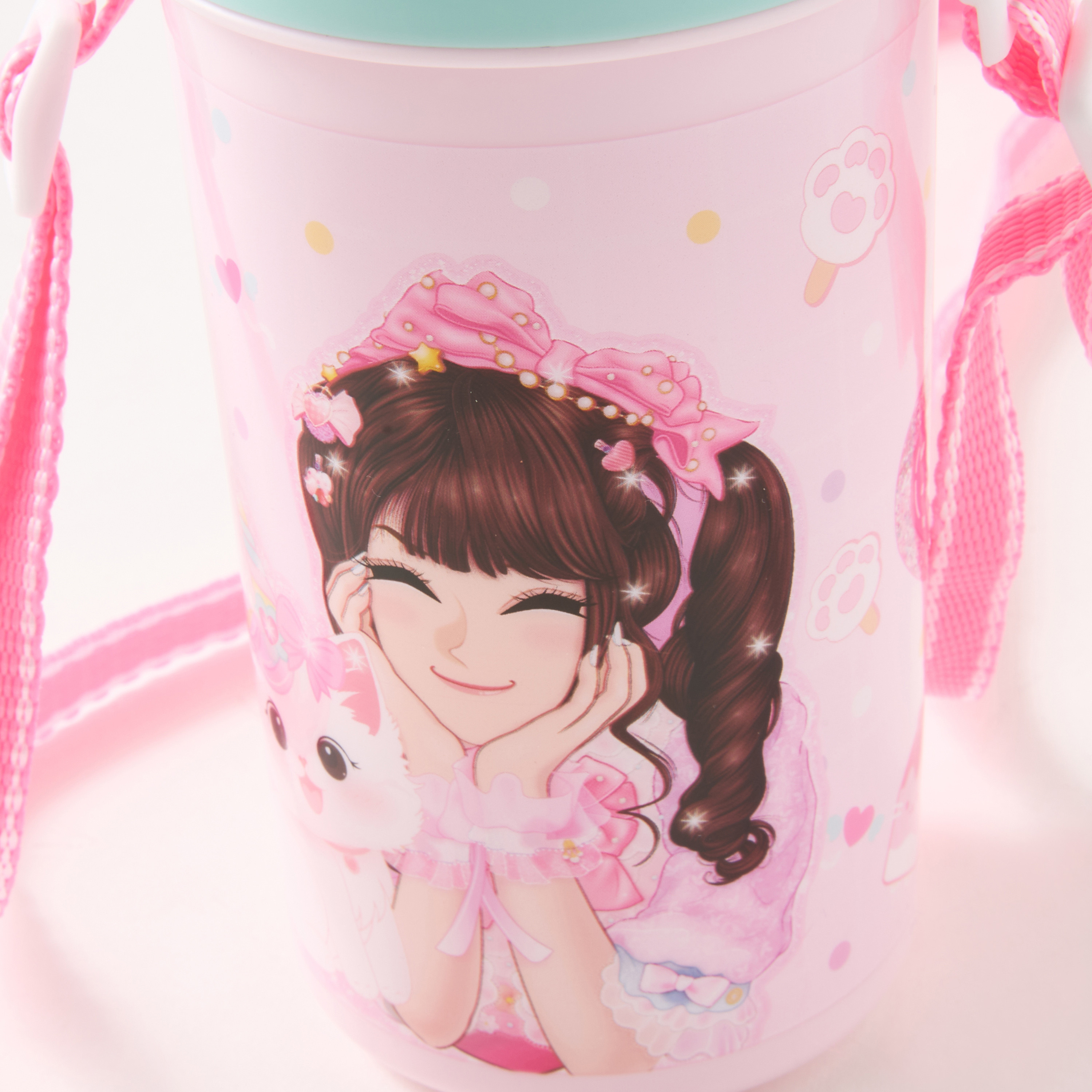Minmie Mermaid Print Water Bottle with Detachable Strap - 450 ml-school-waterbottles-image-5