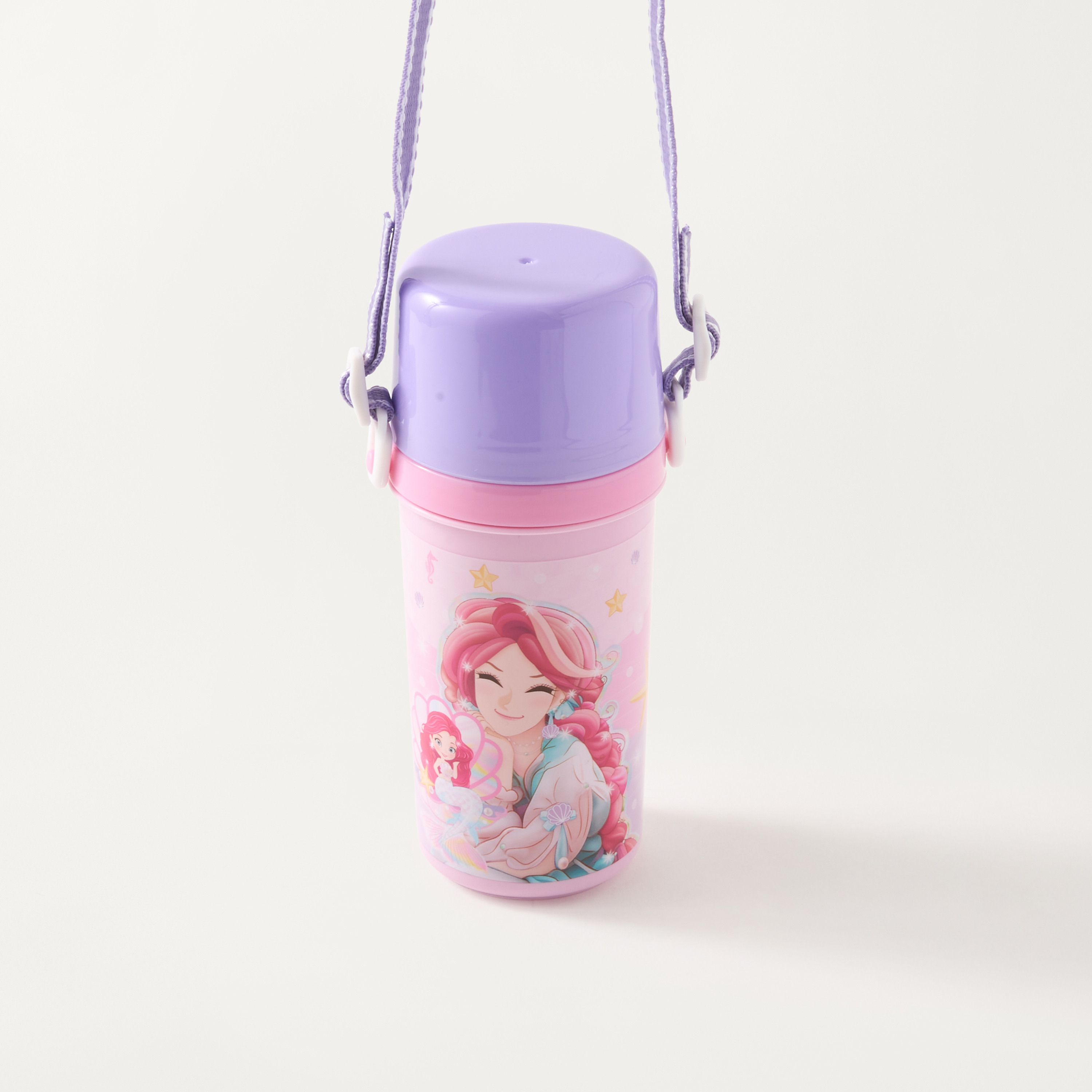 Minmie Mermaid Print Water Bottle with Detachable Strap - 450 ml-school-waterbottles-image-2