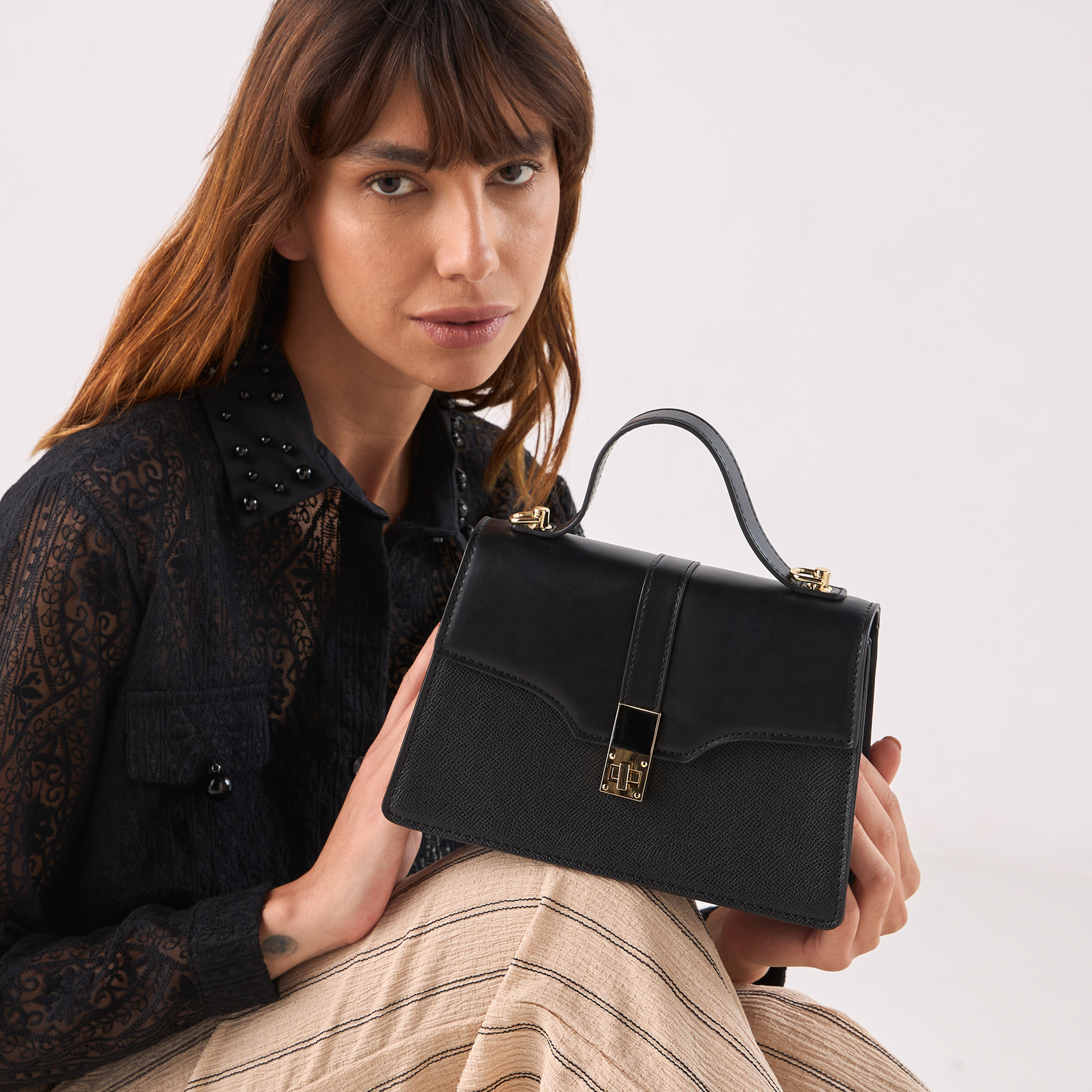 شنطة ساتشيل سادة بحزام قابل للفصل وقفل إغلاق من ساشا-women-bagsandwallets-handbags-image-2