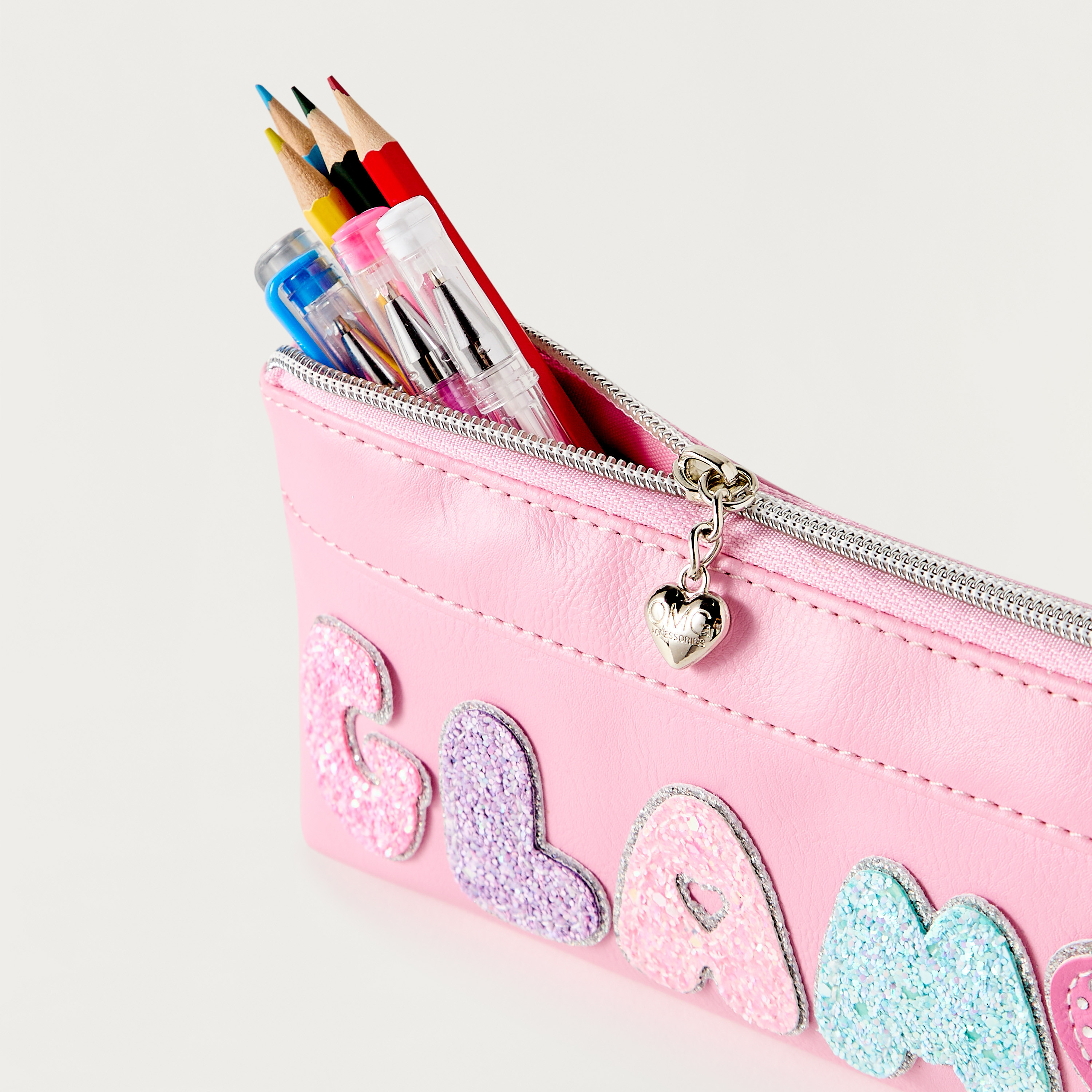 مقلمة بسحاب إغلاق وتفاصيل زخارف من أو إم جي-school-stationery-pencilcases-image-4