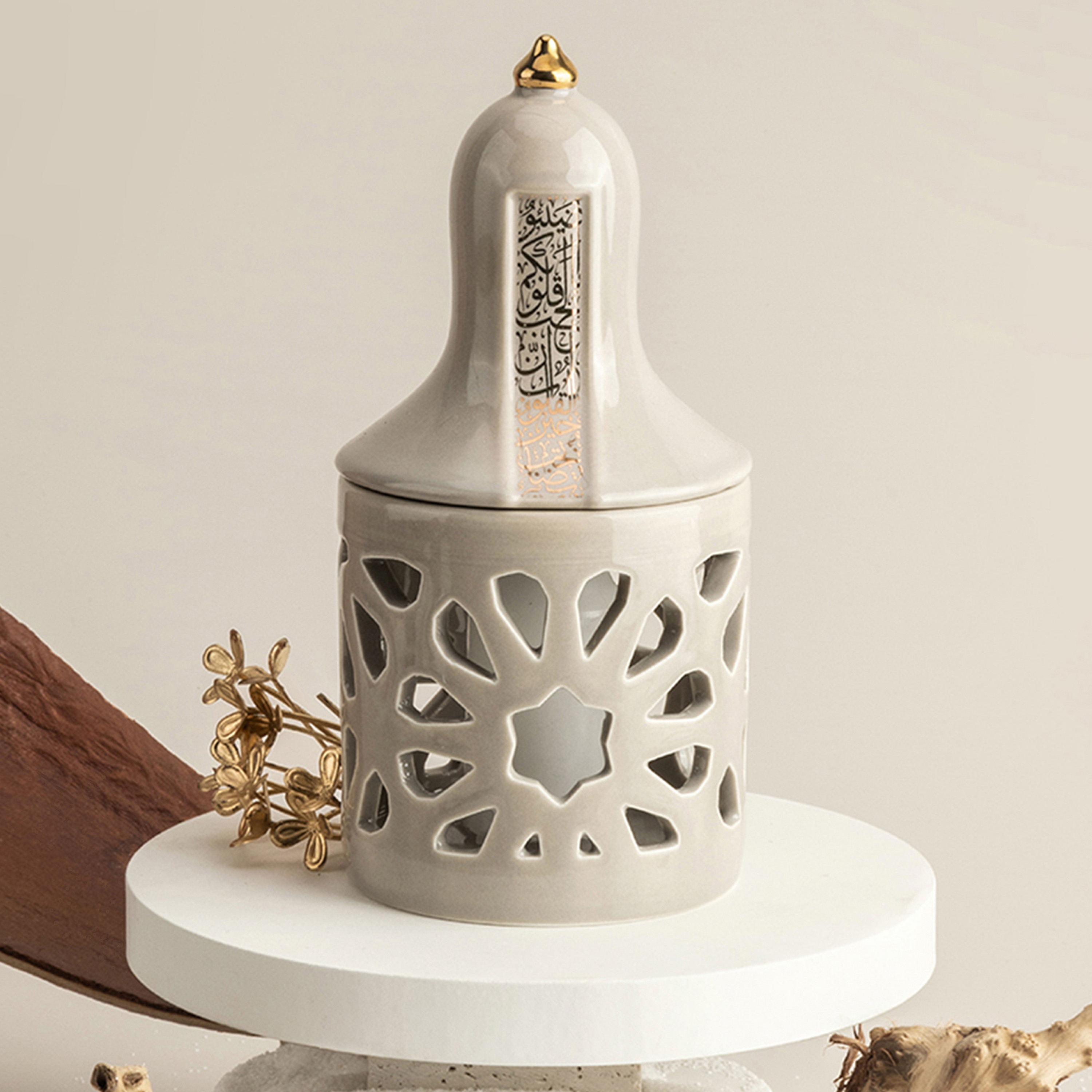 Otantik Nour Printed Porcelain Tealight Candleholder with Cutout Detail - 16 cms-household-decor-candleholdersandlanterns-image-1