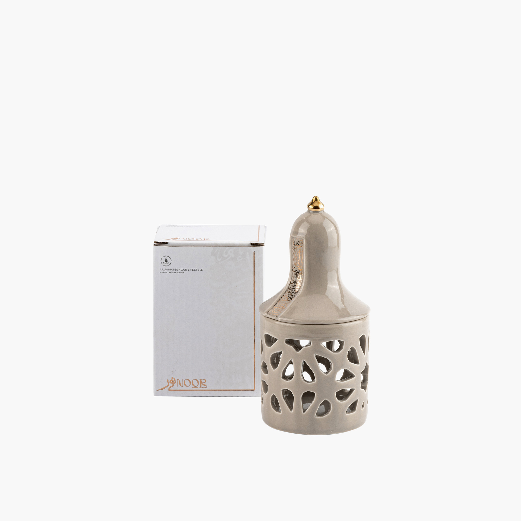 Otantik Nour Printed Porcelain Tealight Candleholder with Cutout Detail - 16 cms-household-decor-candleholdersandlanterns-image-3