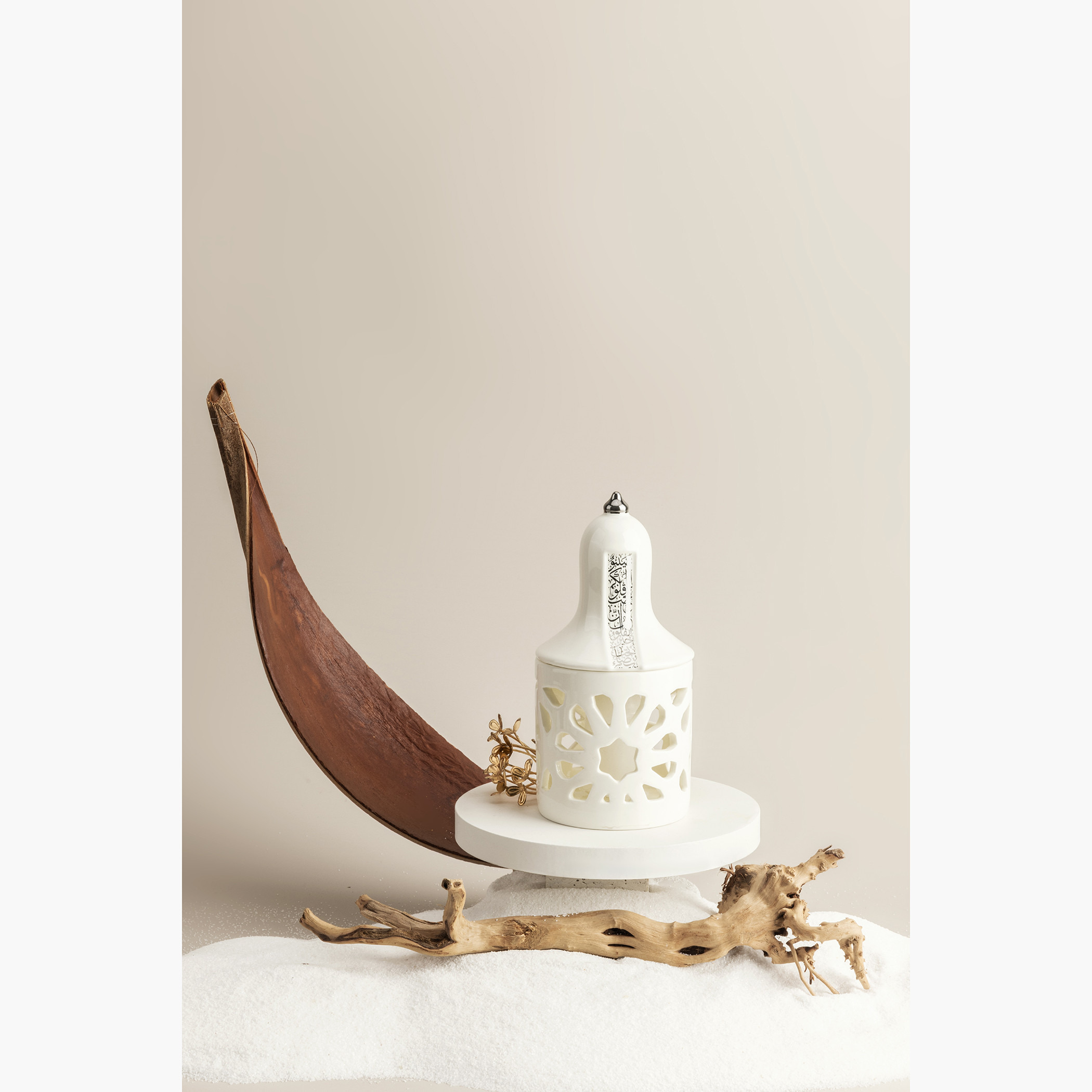 Otantik Nour Printed Porcelain Decorative Tealight Candleholder with Cutout Detail - 16 cms-household-decor-candleholdersandlanterns-image-1