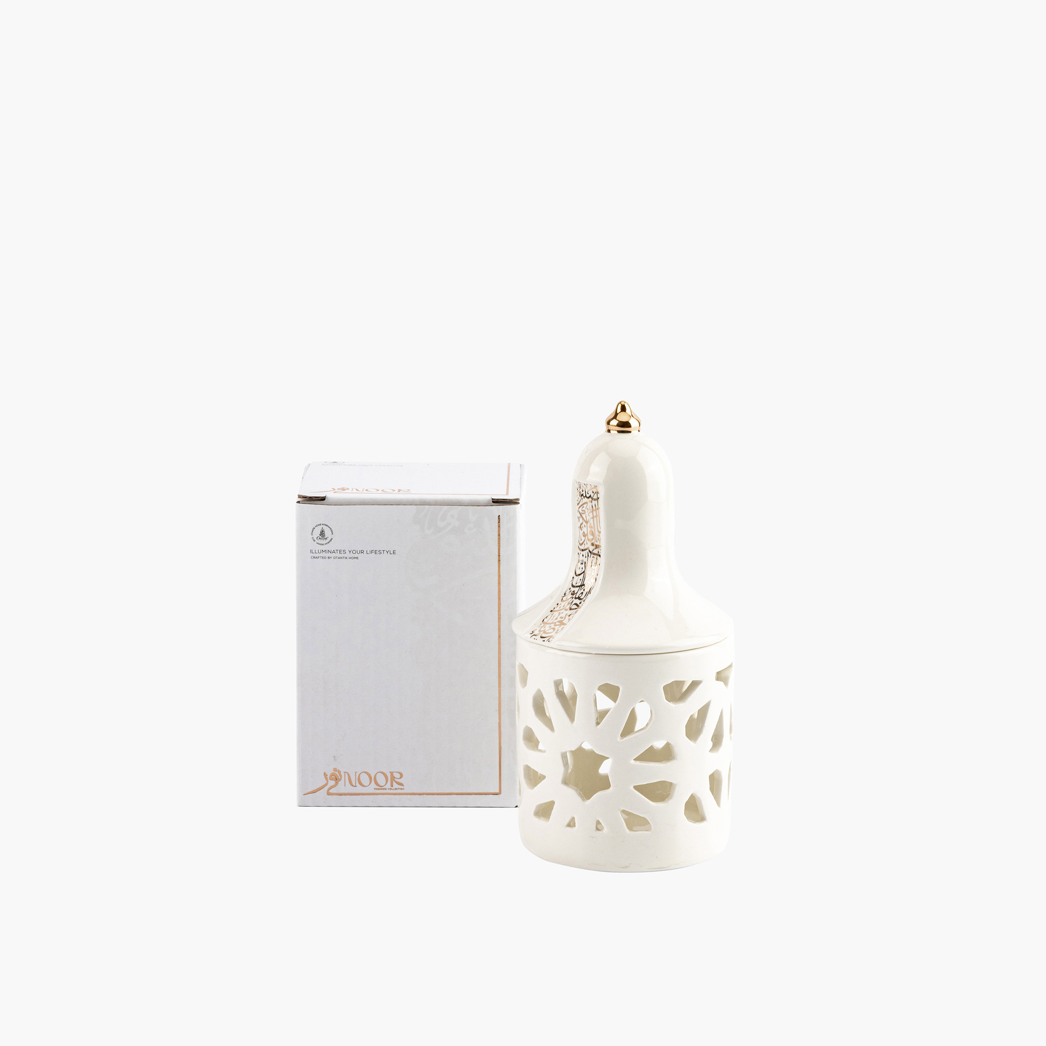 Otantik Nour Printed Porcelain Decorative Tealight Candleholder with Cutout Detail - 16 cm-household-decor-candleholdersandlanterns-image-3
