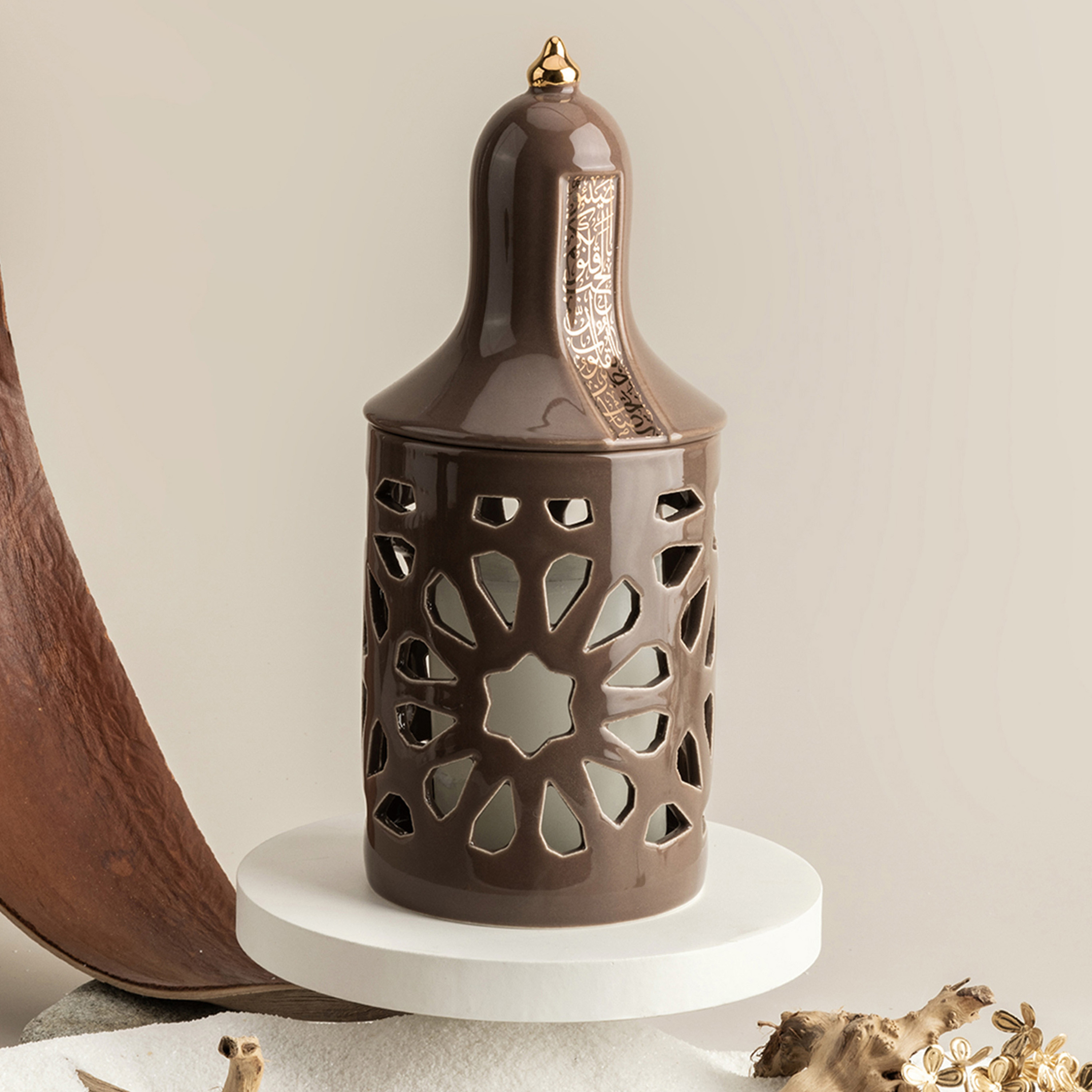 Otantik Nour Printed Porcelain Decorative Tealight Candleholder with Cutout Detail - 21 cms-household-decor-candleholdersandlanterns-image-1