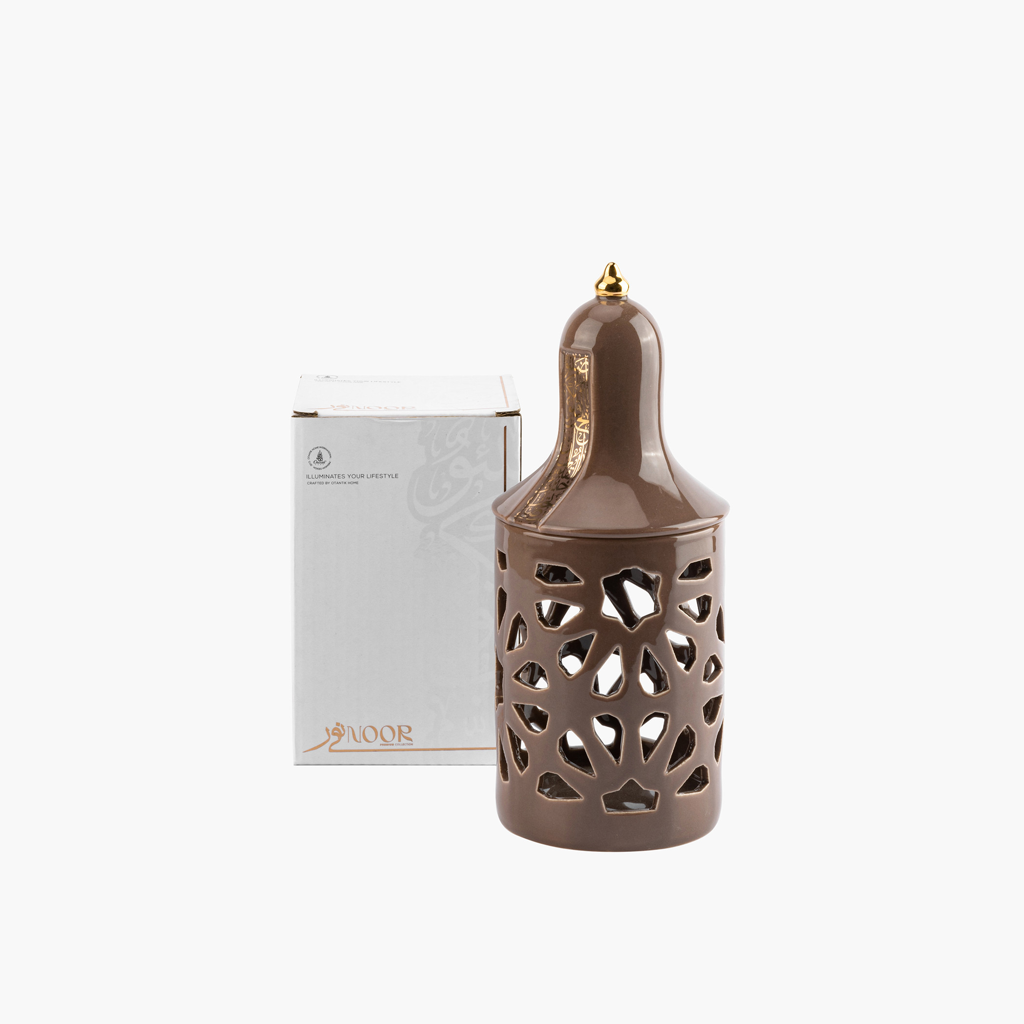 Otantik Nour Printed Porcelain Decorative Tealight Candleholder with Cutout Detail - 21 cms-household-decor-candleholdersandlanterns-image-3