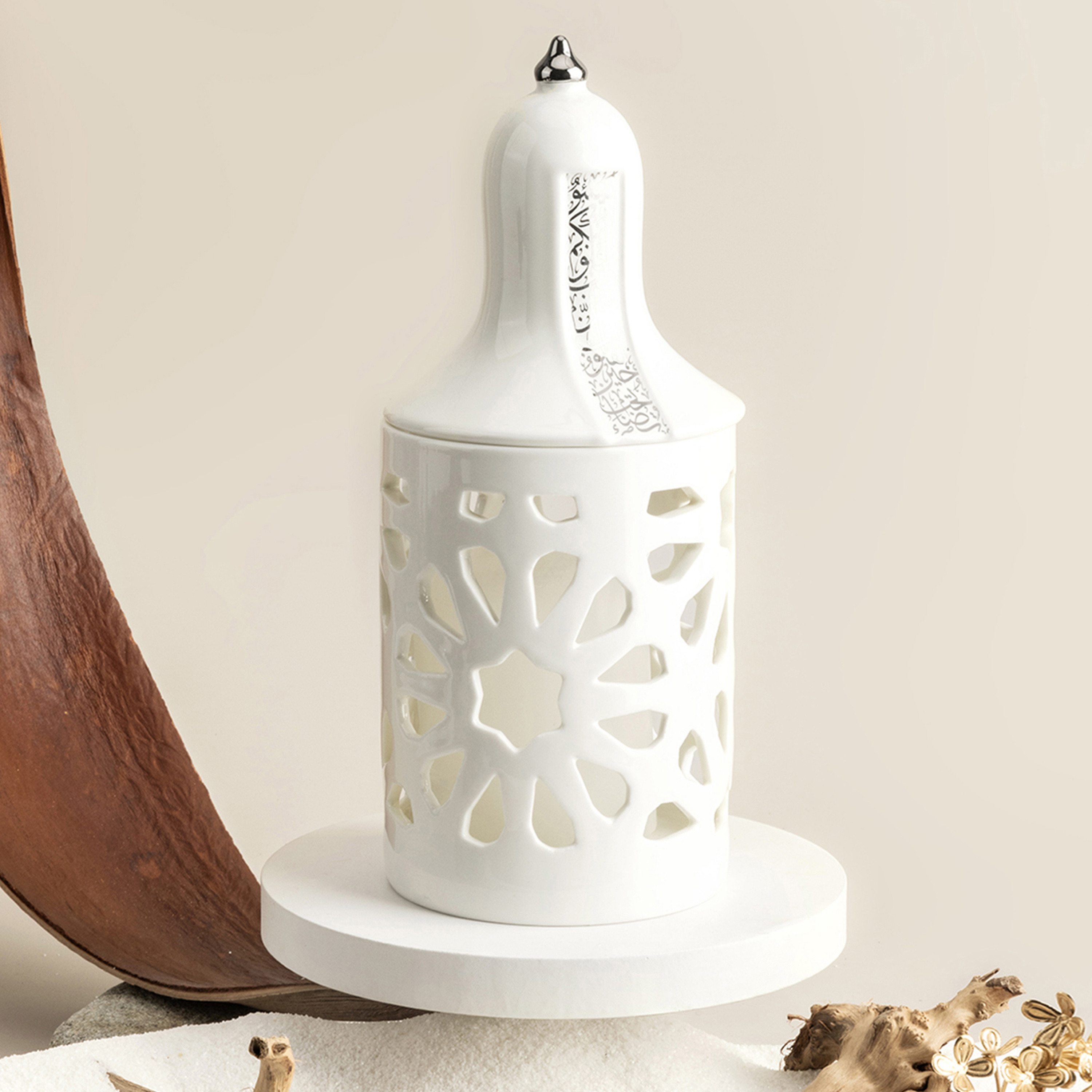 Otantik Nour Printed Porcelain Decorative Tealight Candleholder with Cutout Detail - 21 cms-household-decor-candleholdersandlanterns-image-1