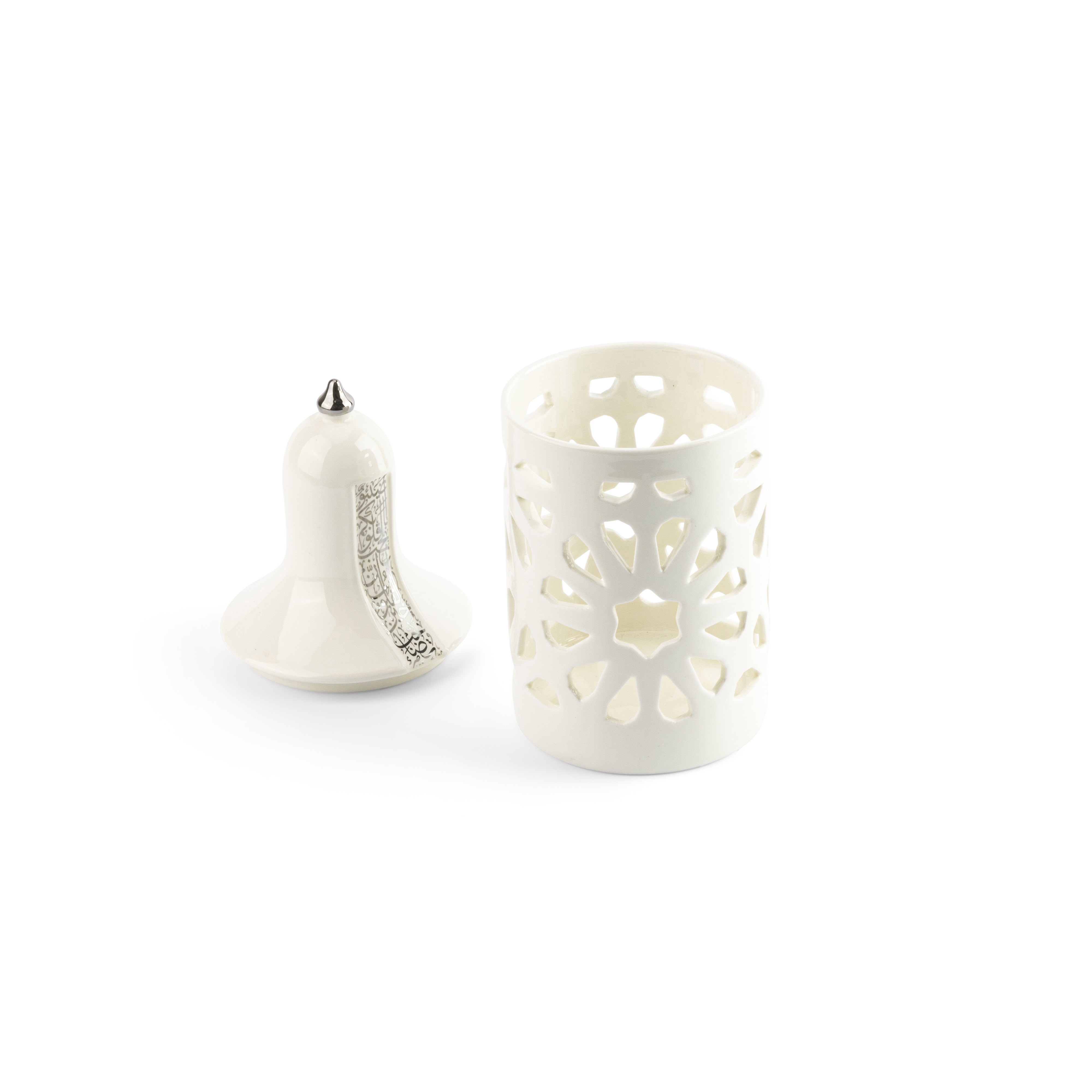 Otantik Nour Printed Porcelain Decorative Tealight Candleholder with Cutout Detail - 21 cms-household-decor-candleholdersandlanterns-image-2