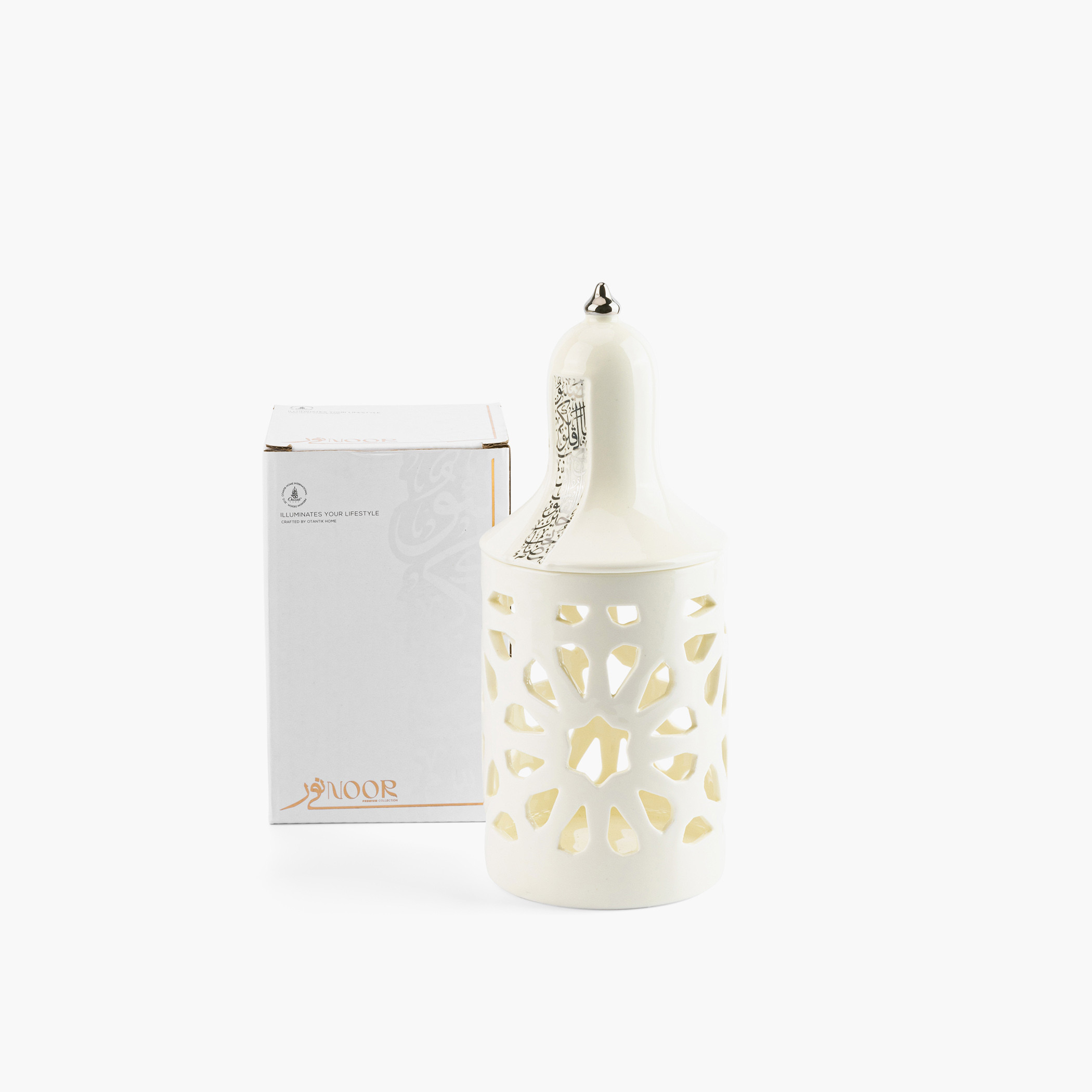 Otantik Nour Printed Porcelain Decorative Tealight Candleholder with Cutout Detail - 21 cms-household-decor-candleholdersandlanterns-image-3