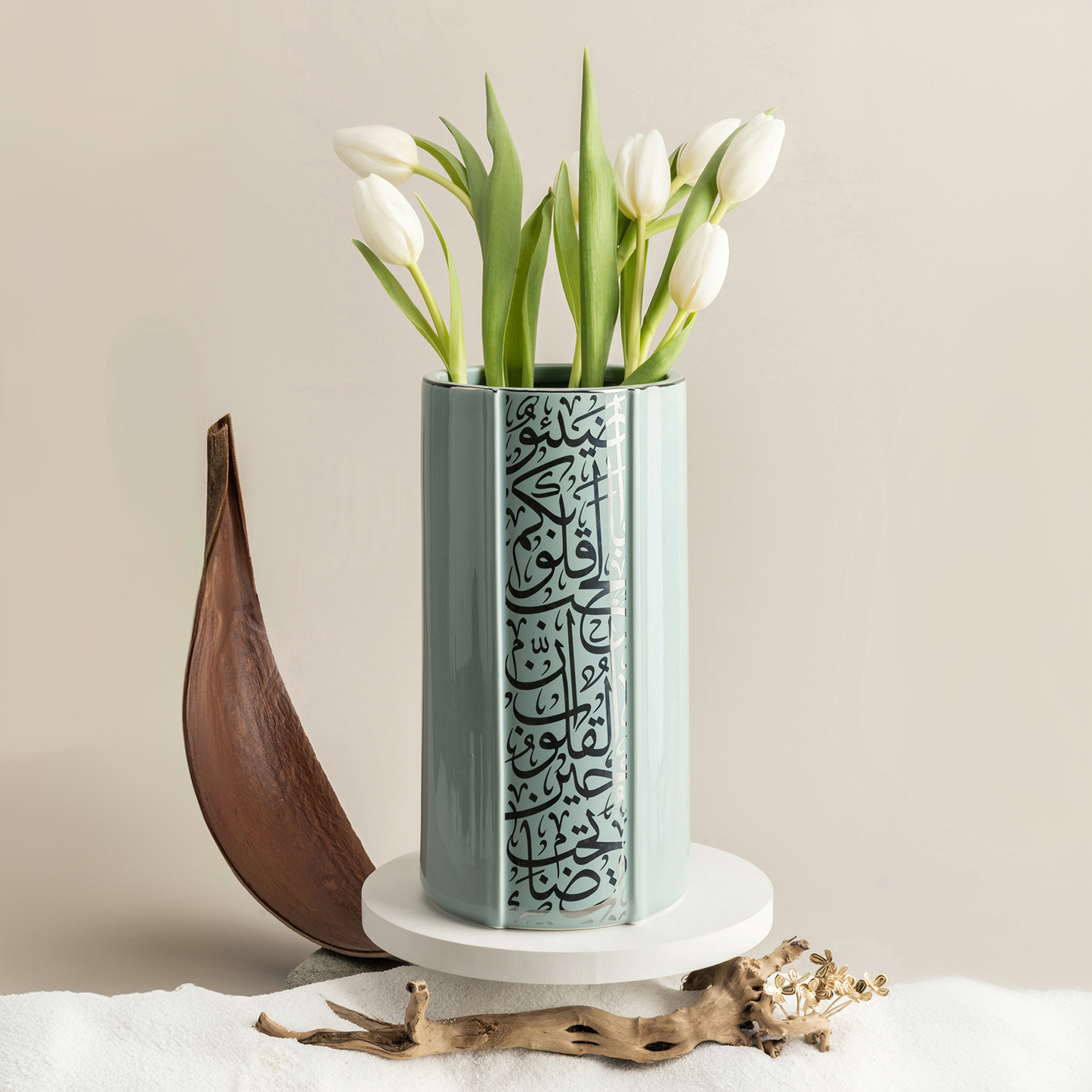 Otantik Nour Printed Porcelain Decorative Vase - 13x13x25 cms-household-decor-vasesandbowls-image-1