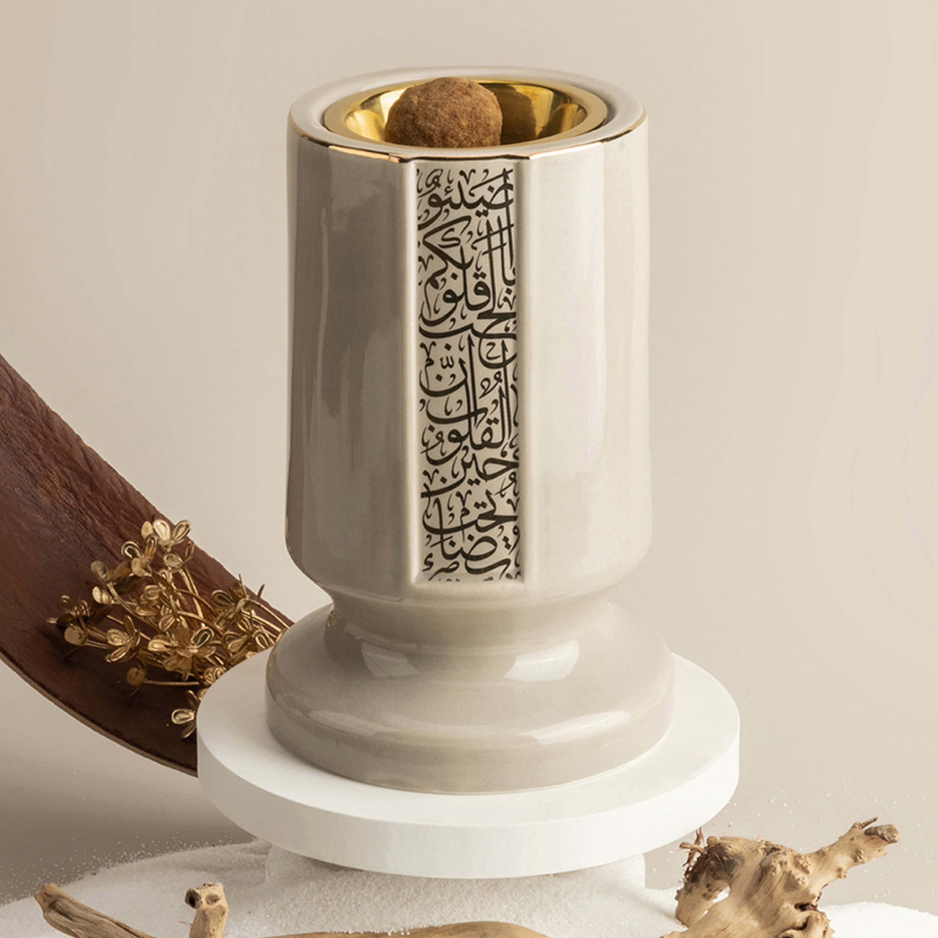 Otantik Nour Printed Porcelain Decorative Incense Burner - 11x11x17 cms-household-homefragrance-burners-image-1