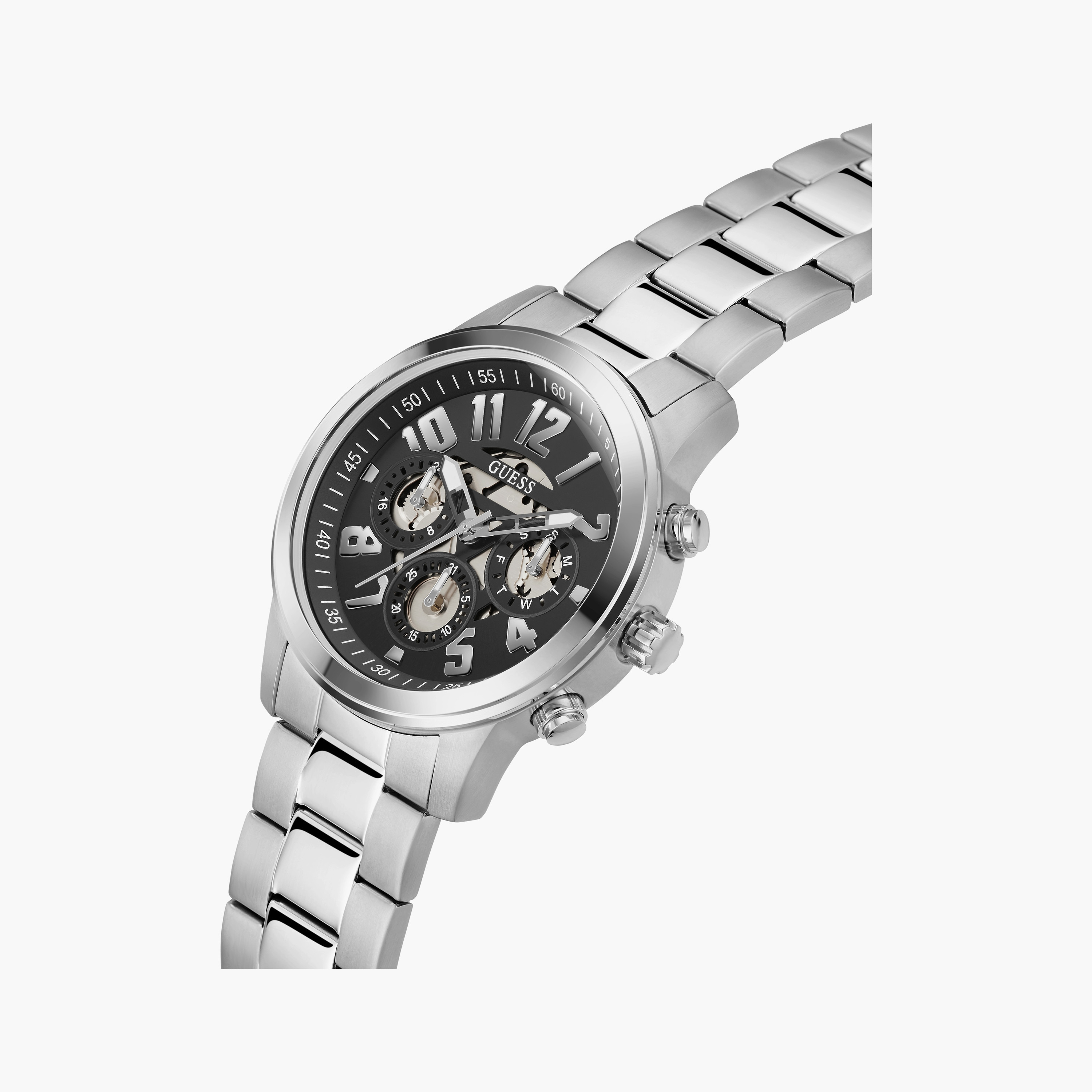 Guess Men's Silver Chronograph Stainless Steel Strap Watch | GW0627G1 | 44 MM-men-watchesandjewellery-watches-image-4