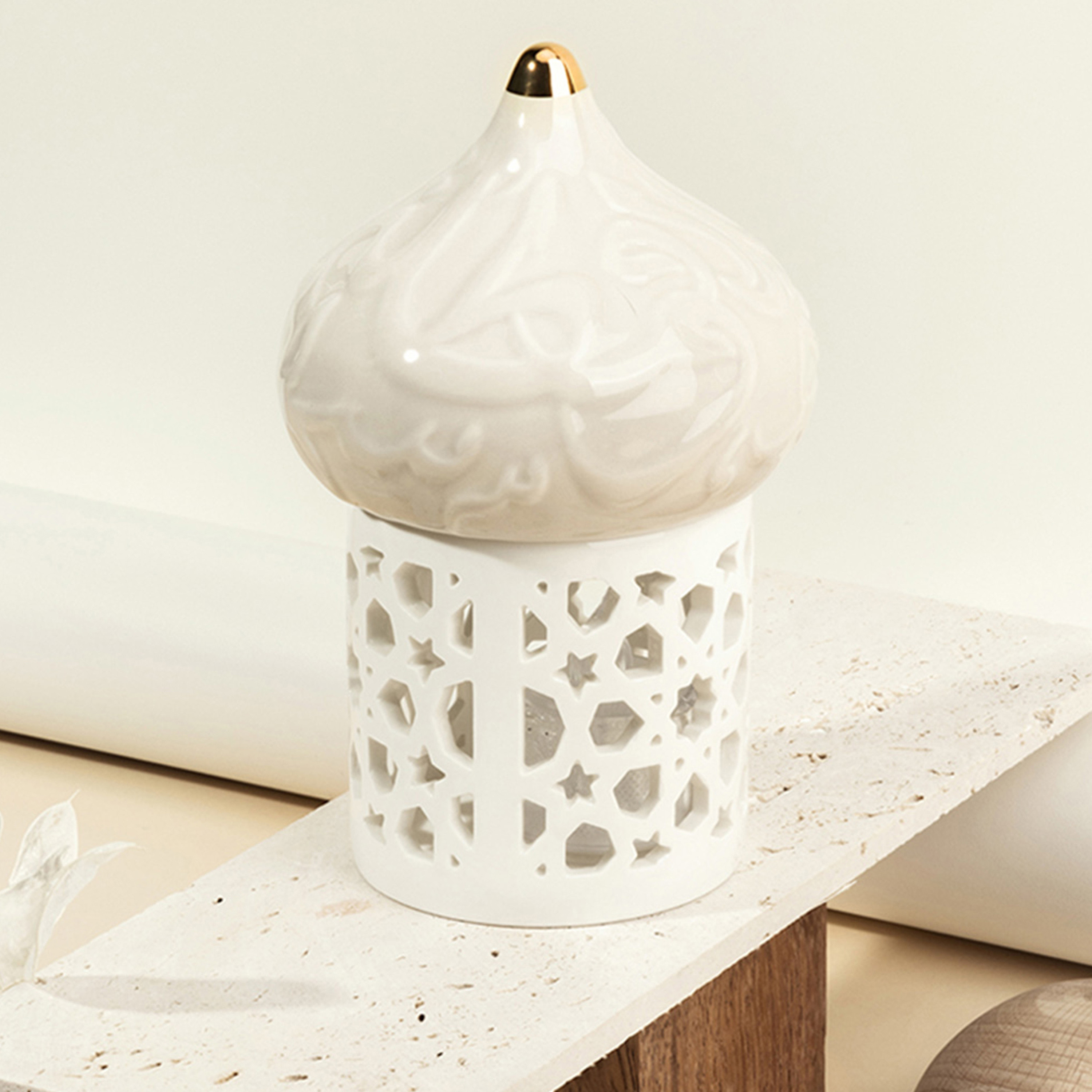 Otantik Diwan Cutwork Detail Porcelain Tealight Candleholder - 16 cms-household-decor-candleholdersandlanterns-image-1