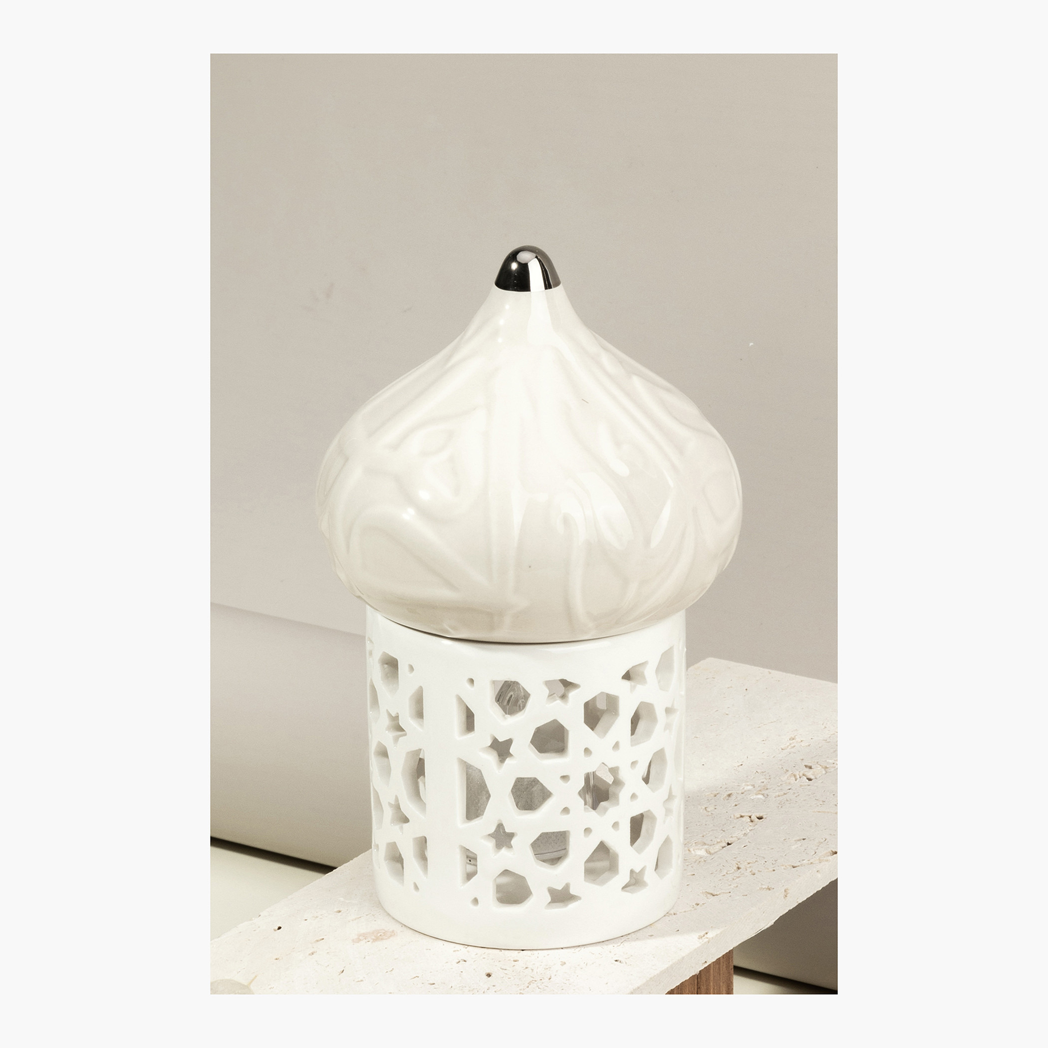 Otantik Diwan Cutwork Detail Porcelain Tealight Candleholder - 16 cms-household-decor-candleholdersandlanterns-image-2